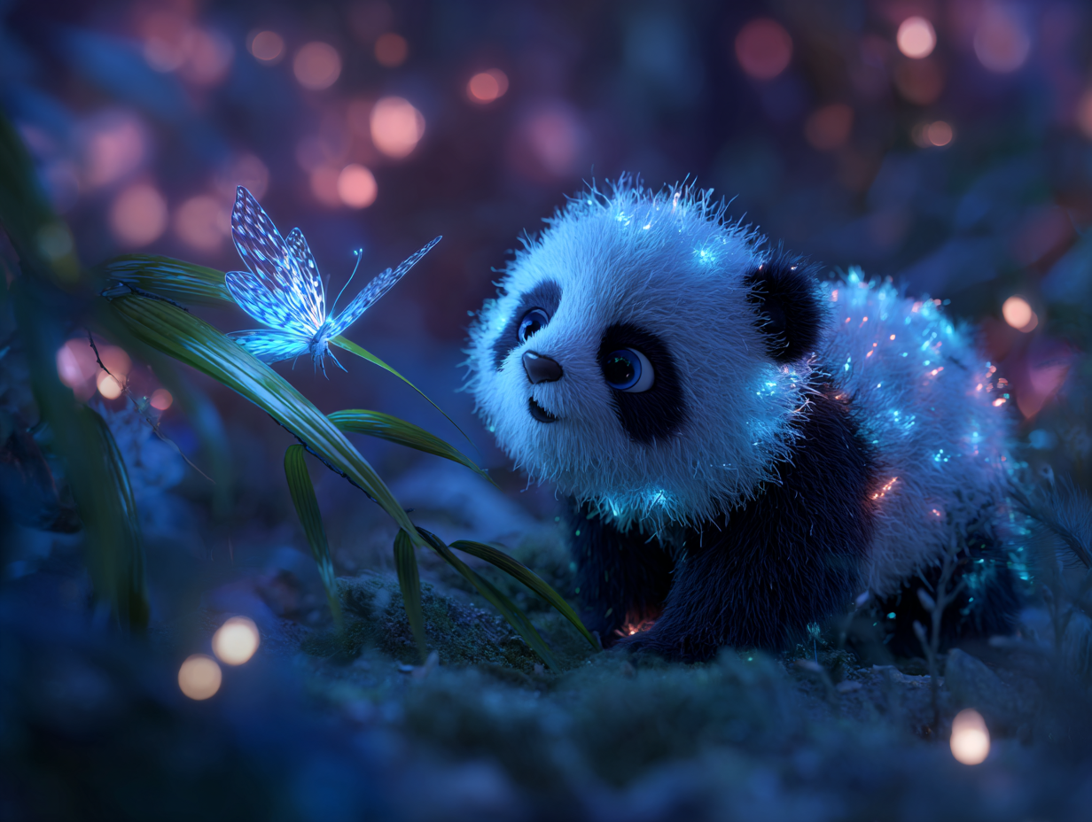 Eye-level View of Tiny Fluffy Panda