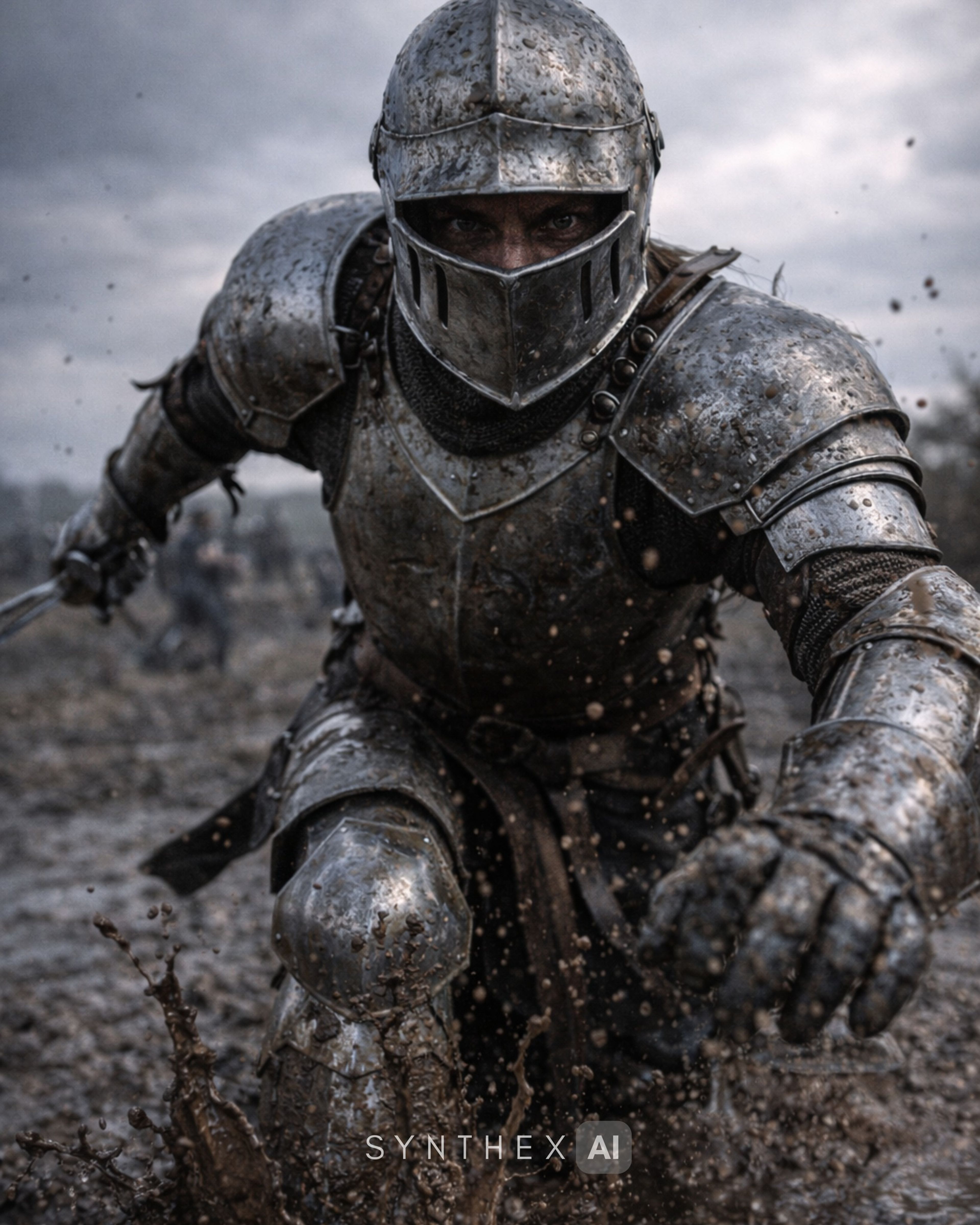 Generate Muddy Battlefield Knight Portraits