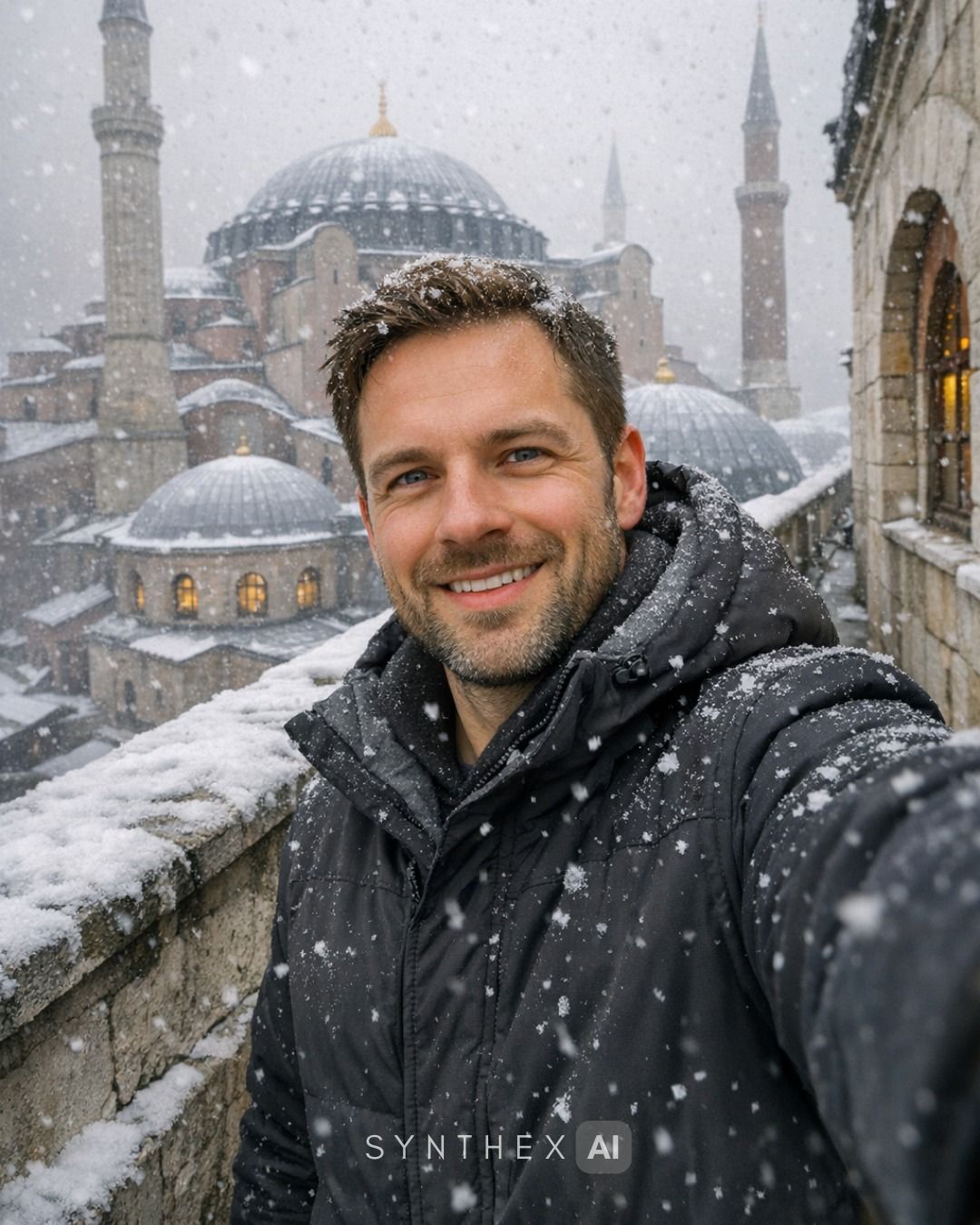 Generate Snowy Hagia Sophia Selfies