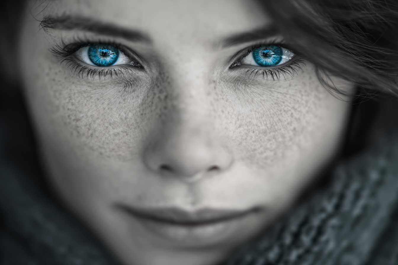Selective Color Blue Eyes Portrait