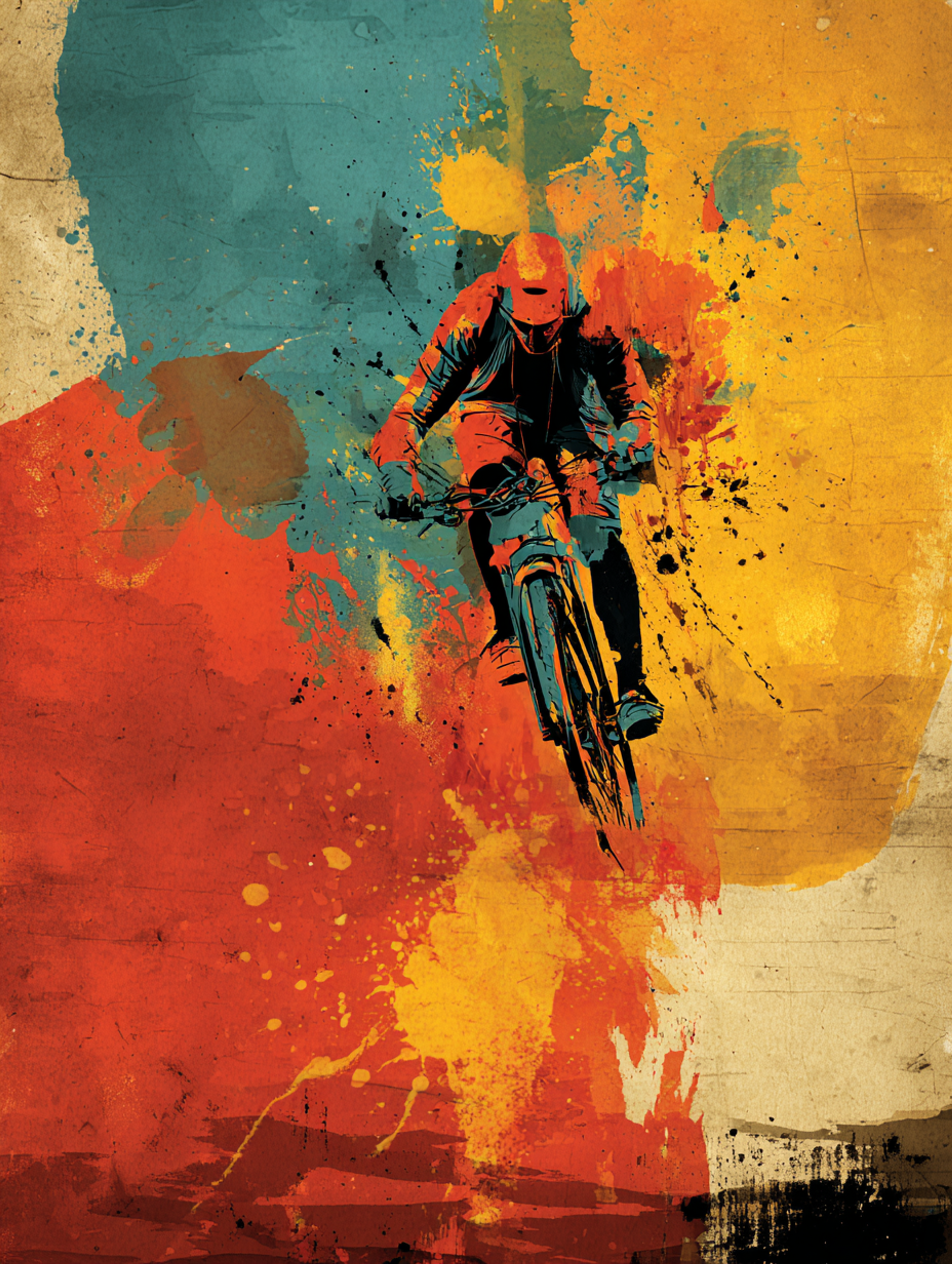 Vivid Abstract Man Riding a Bicycle Painting