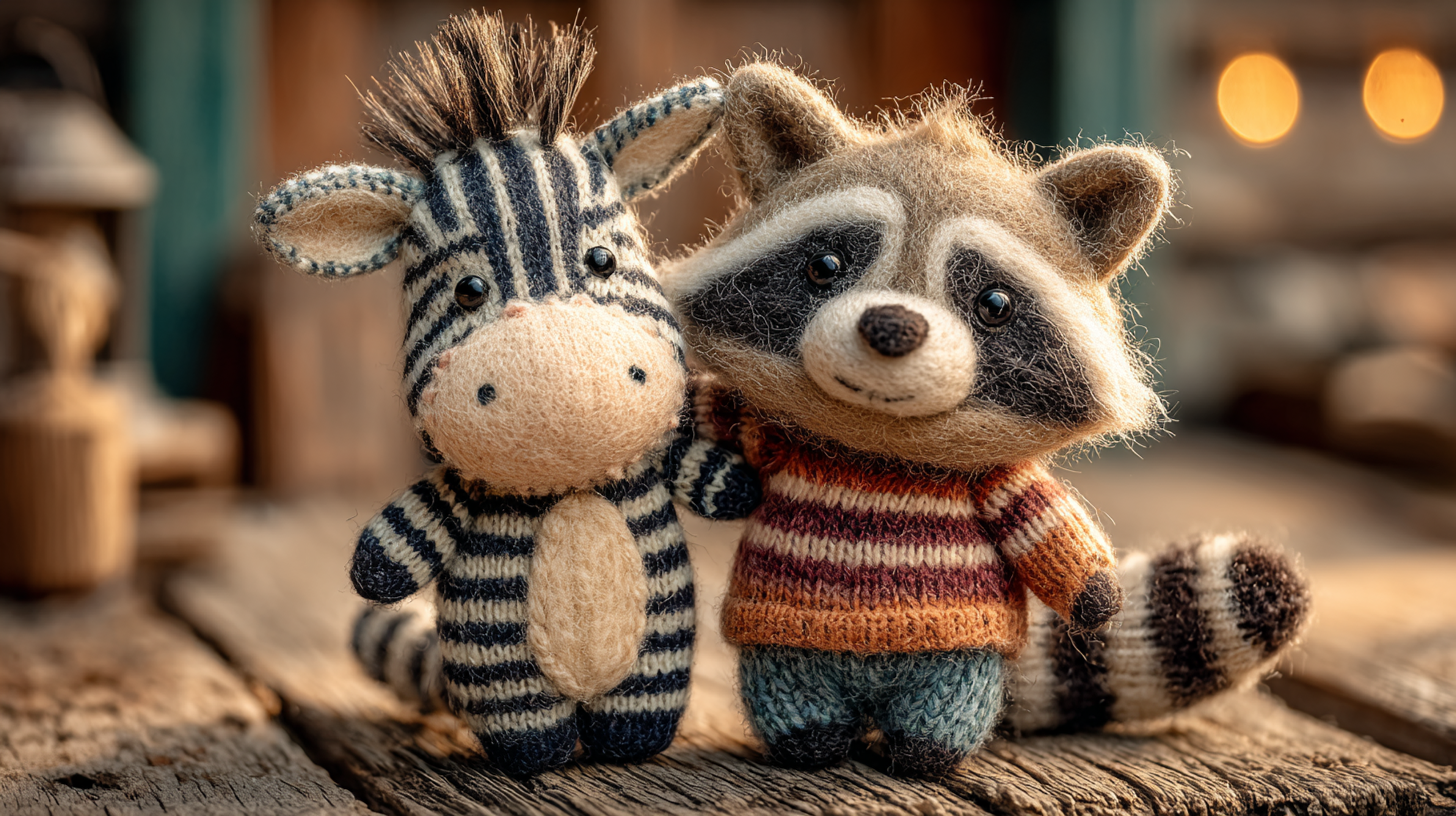Plush Zebra and Raccoon Friendship Photo