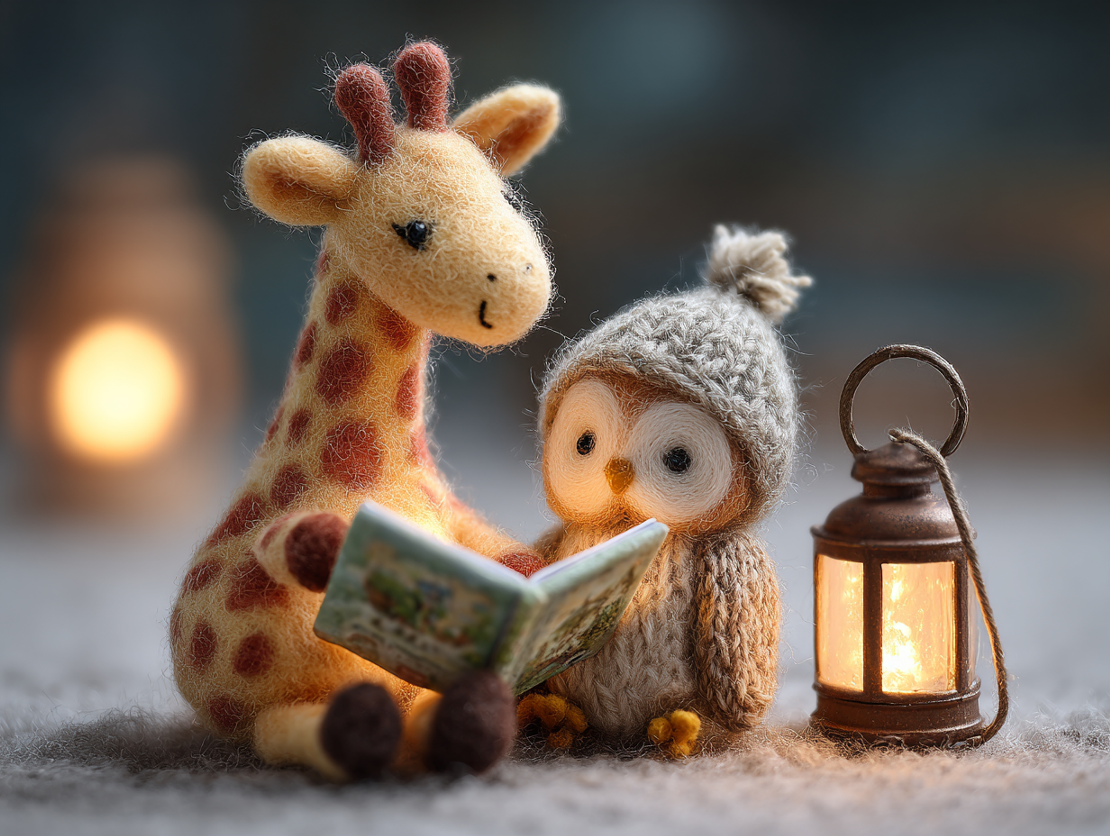 Heartwarming Diorama Giraffe Reading Tiny Photo