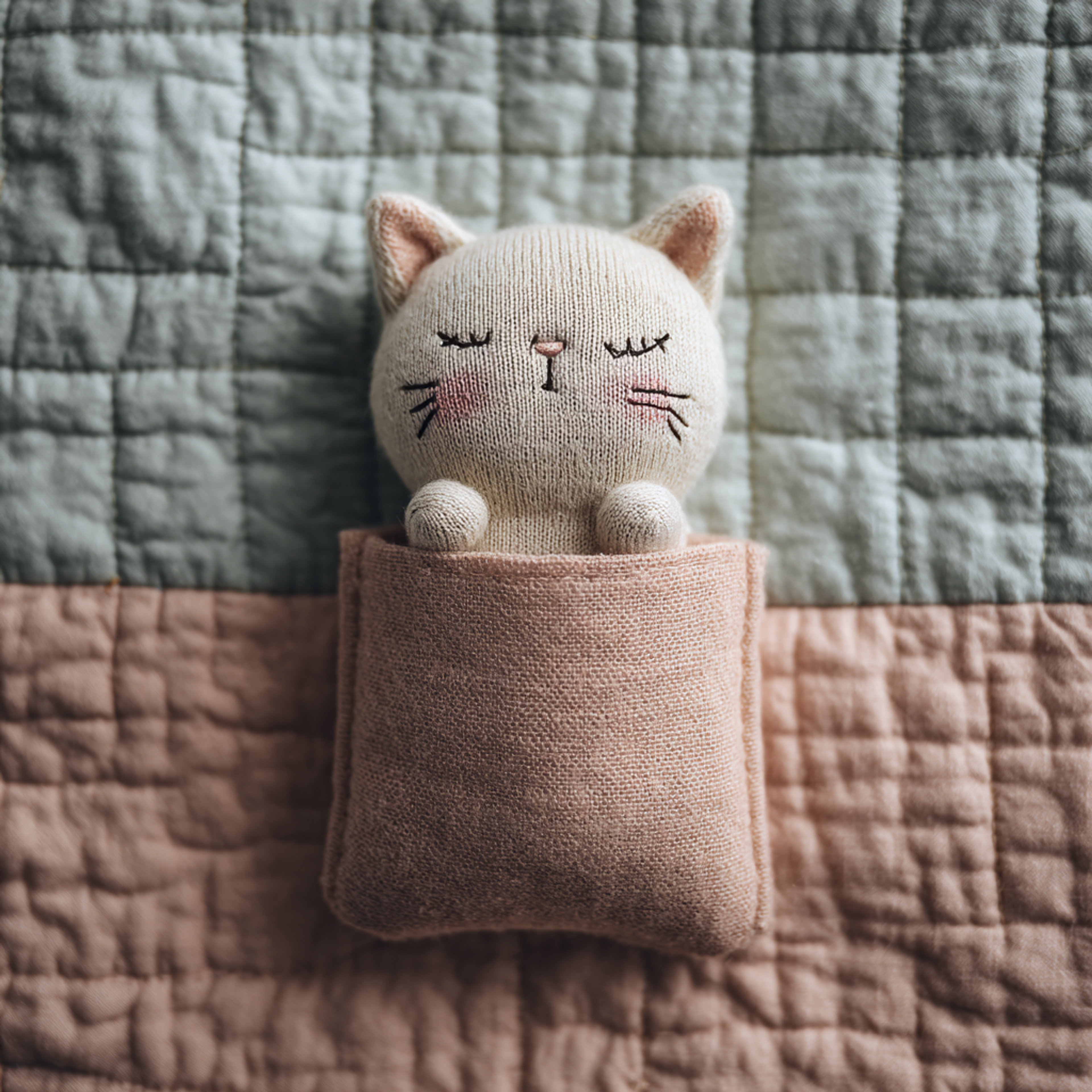 Tiny Sleeping Plush Cat Front View Plush Toy