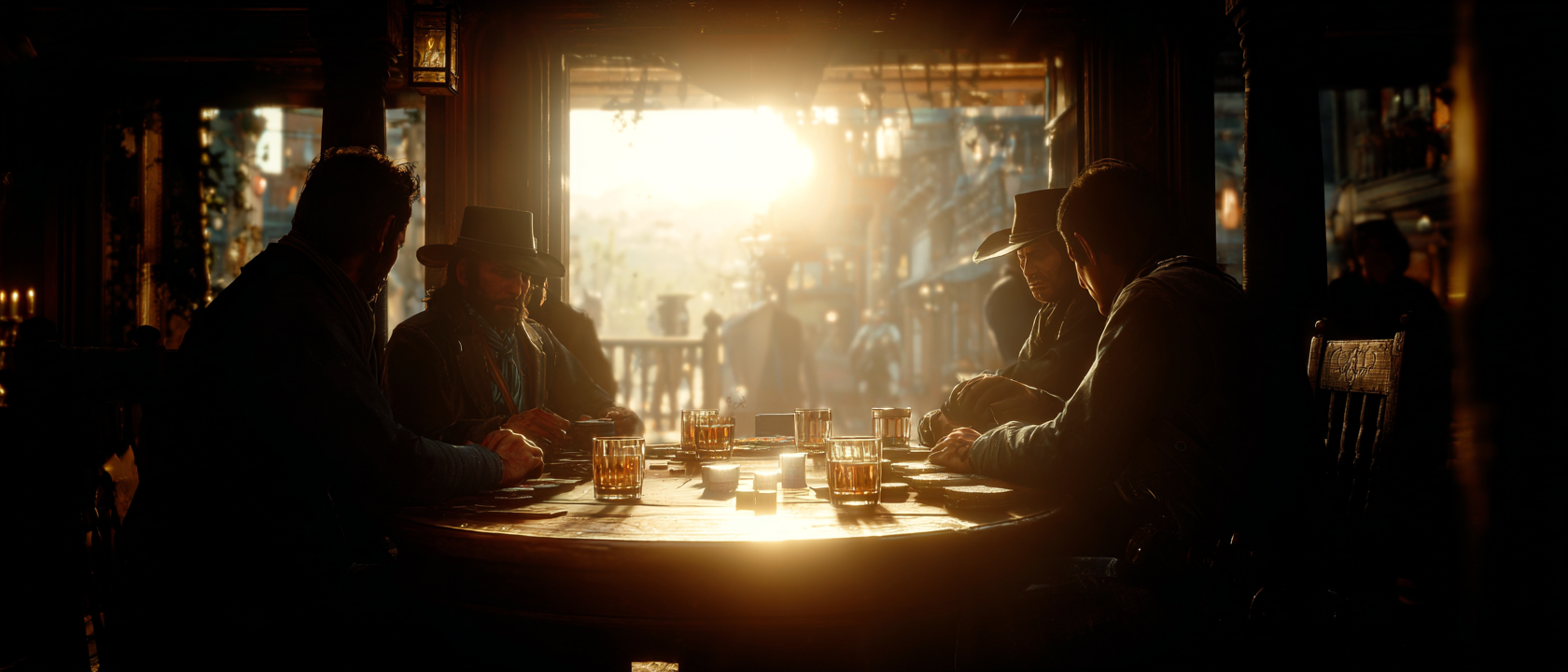 Modern Western Tense Poker Game in Dimly Film Still