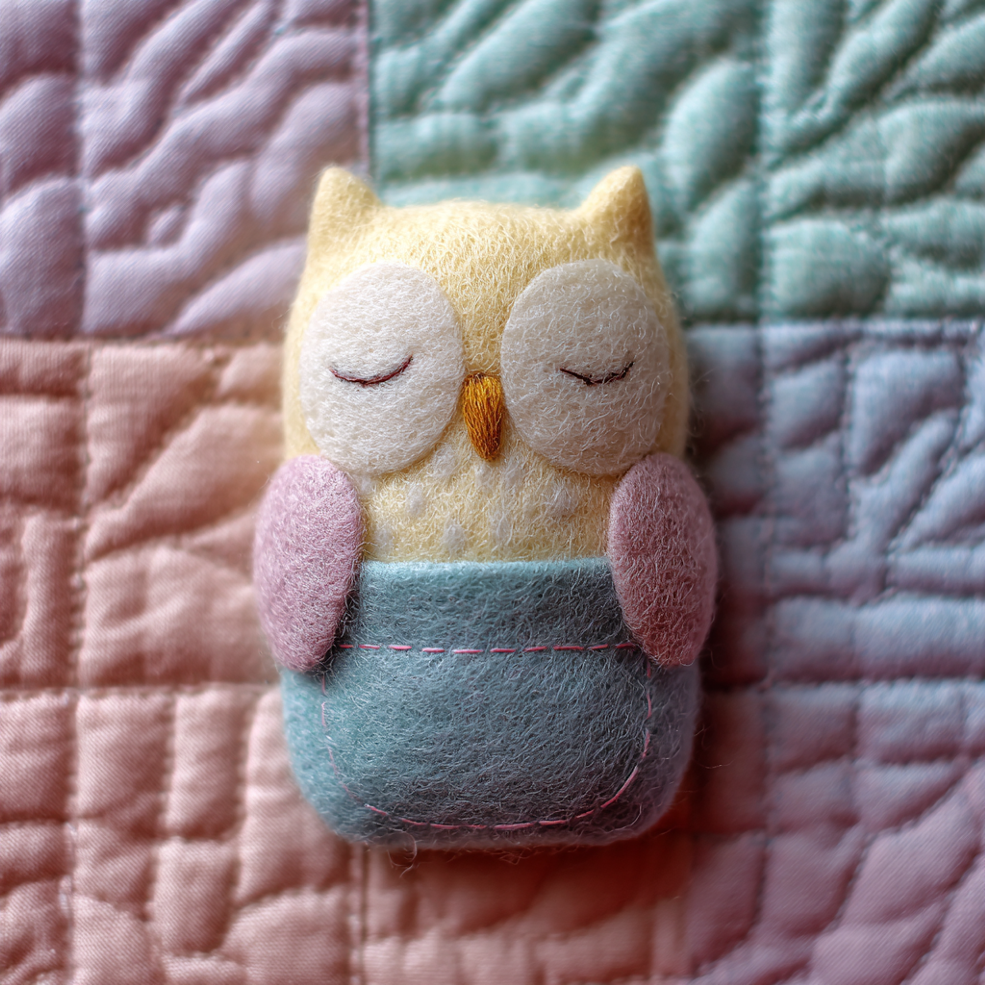 Tiny Sleeping Plush Owl Front View Plush Toy