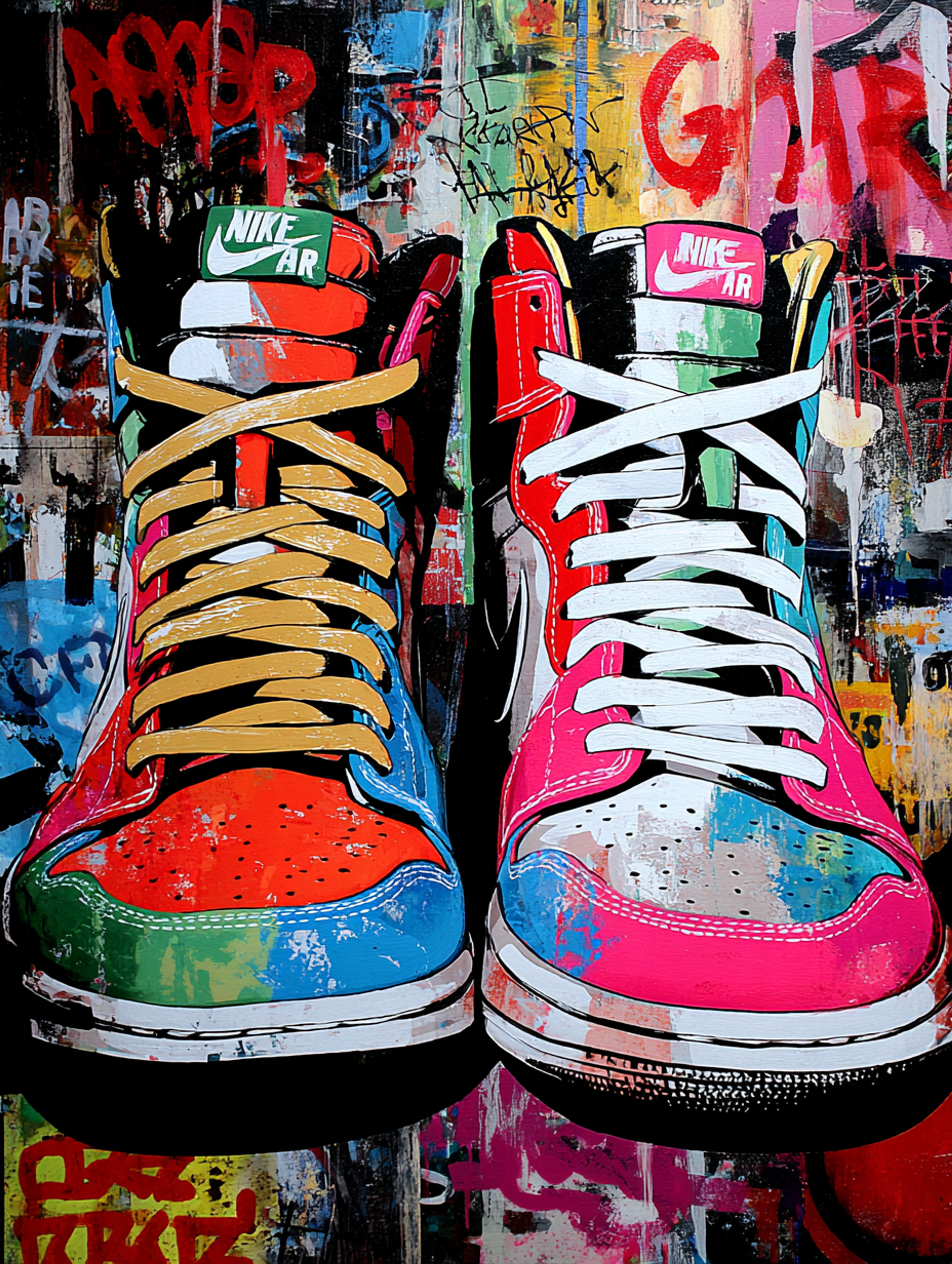 Urban Graffiti Collage Pair of Sneakers Artwork