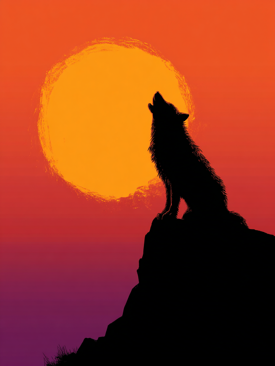 Spooky Werewolf Howling at the Moon Silhouette Illustration
