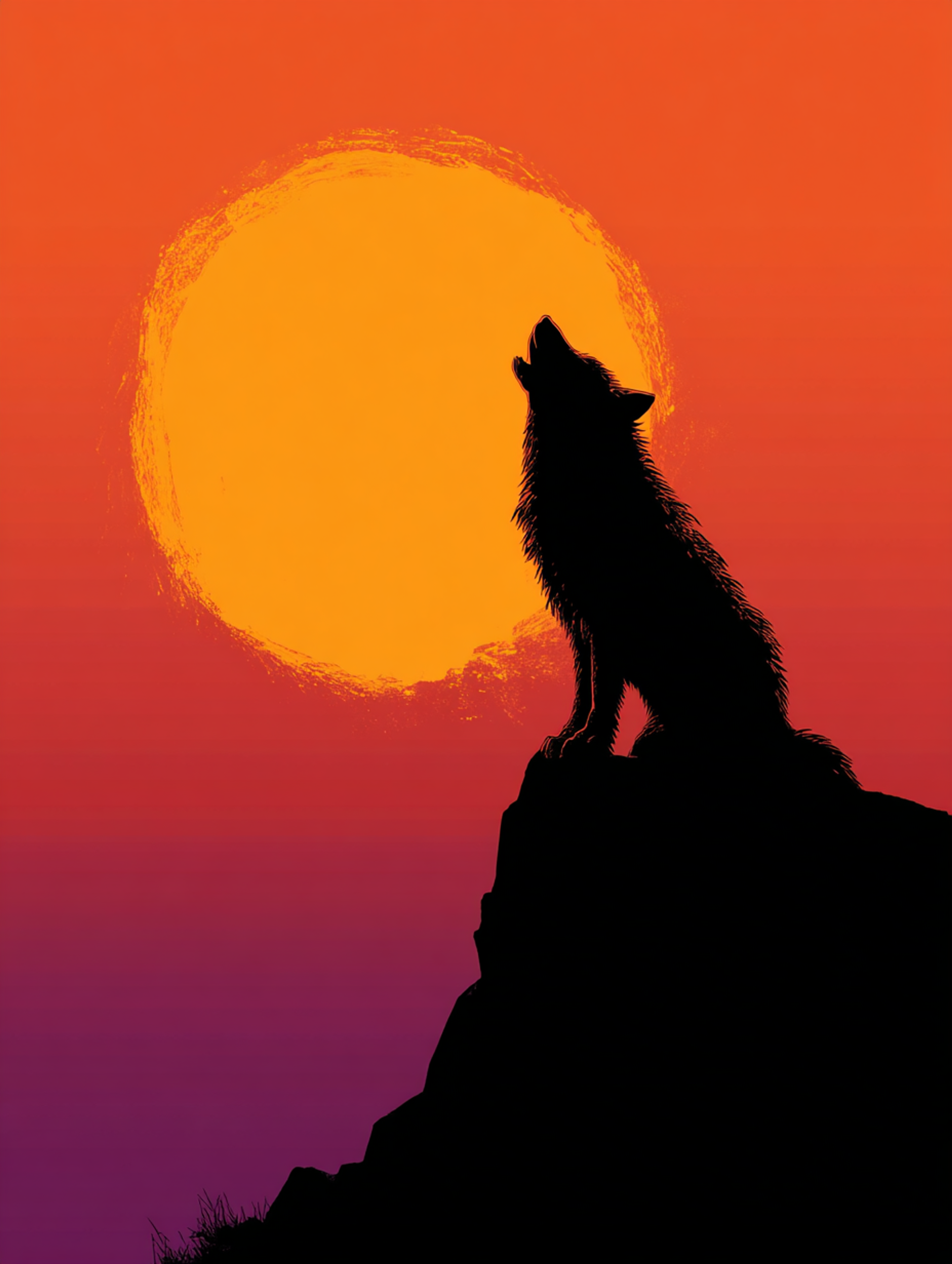 Spooky Werewolf Howling at the Moon Silhouette Illustration