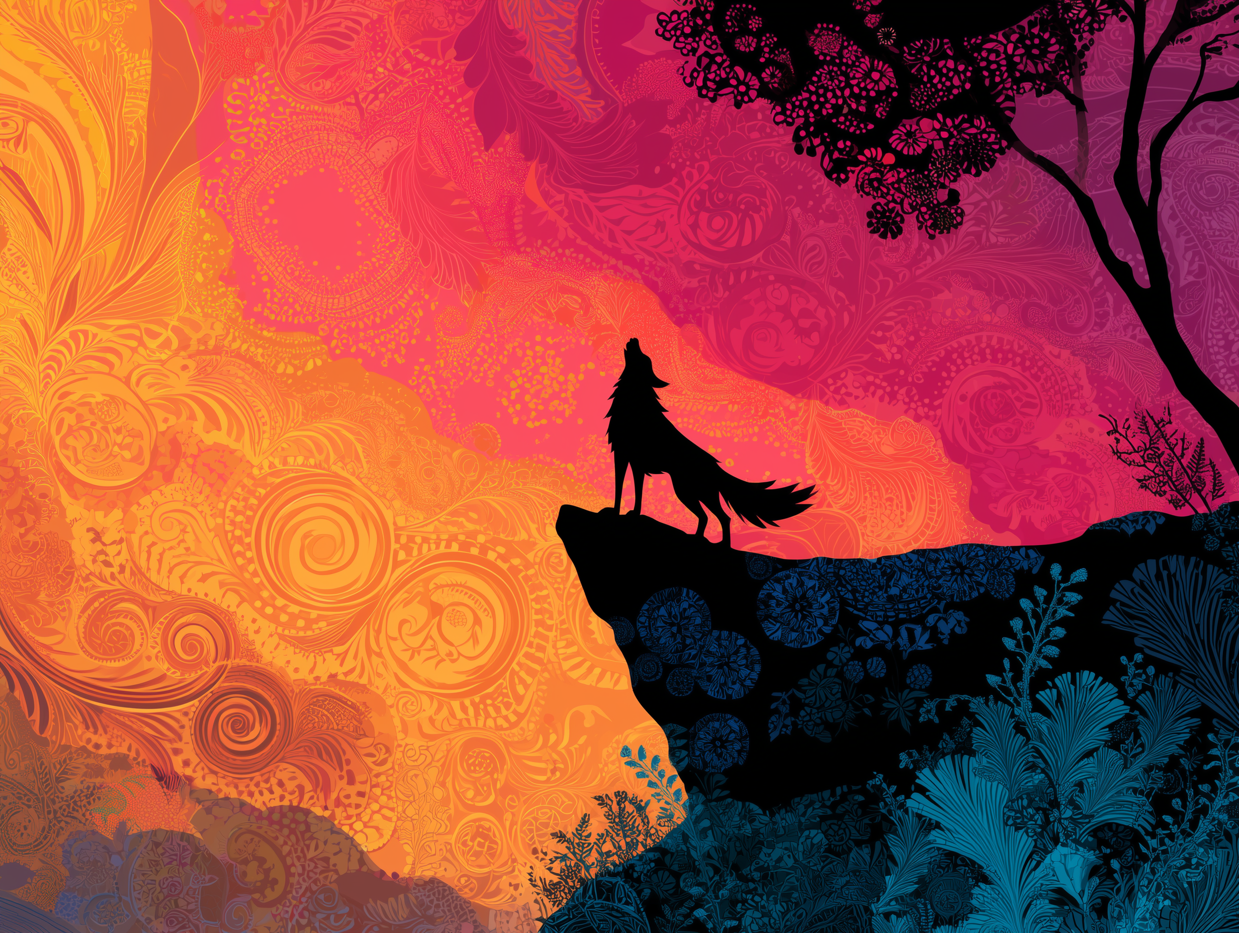 Lotte Reiniger Howling Wolf on a Clifftop Silhouette Illustration