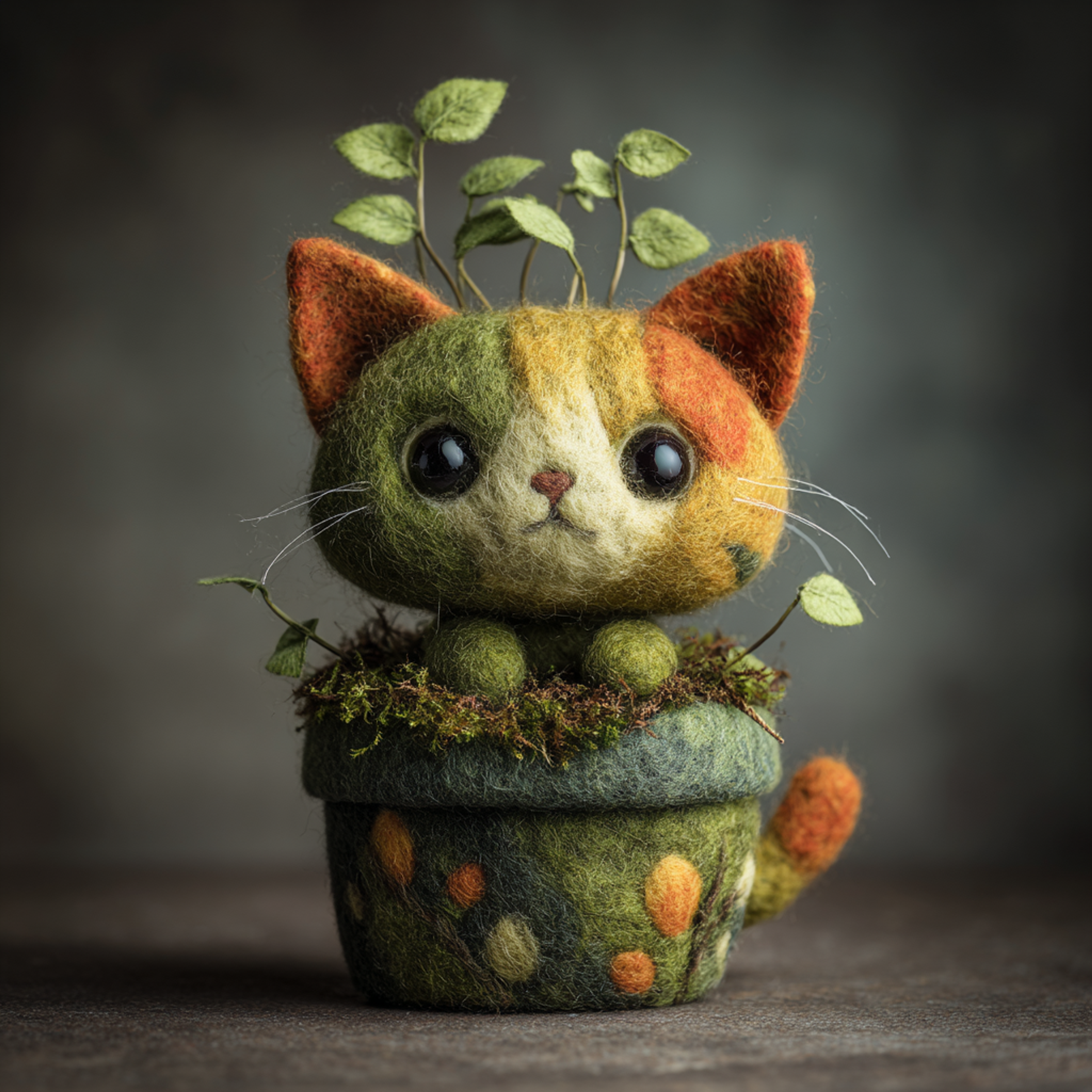 Cute Felted Cat Handmade Pot Photo