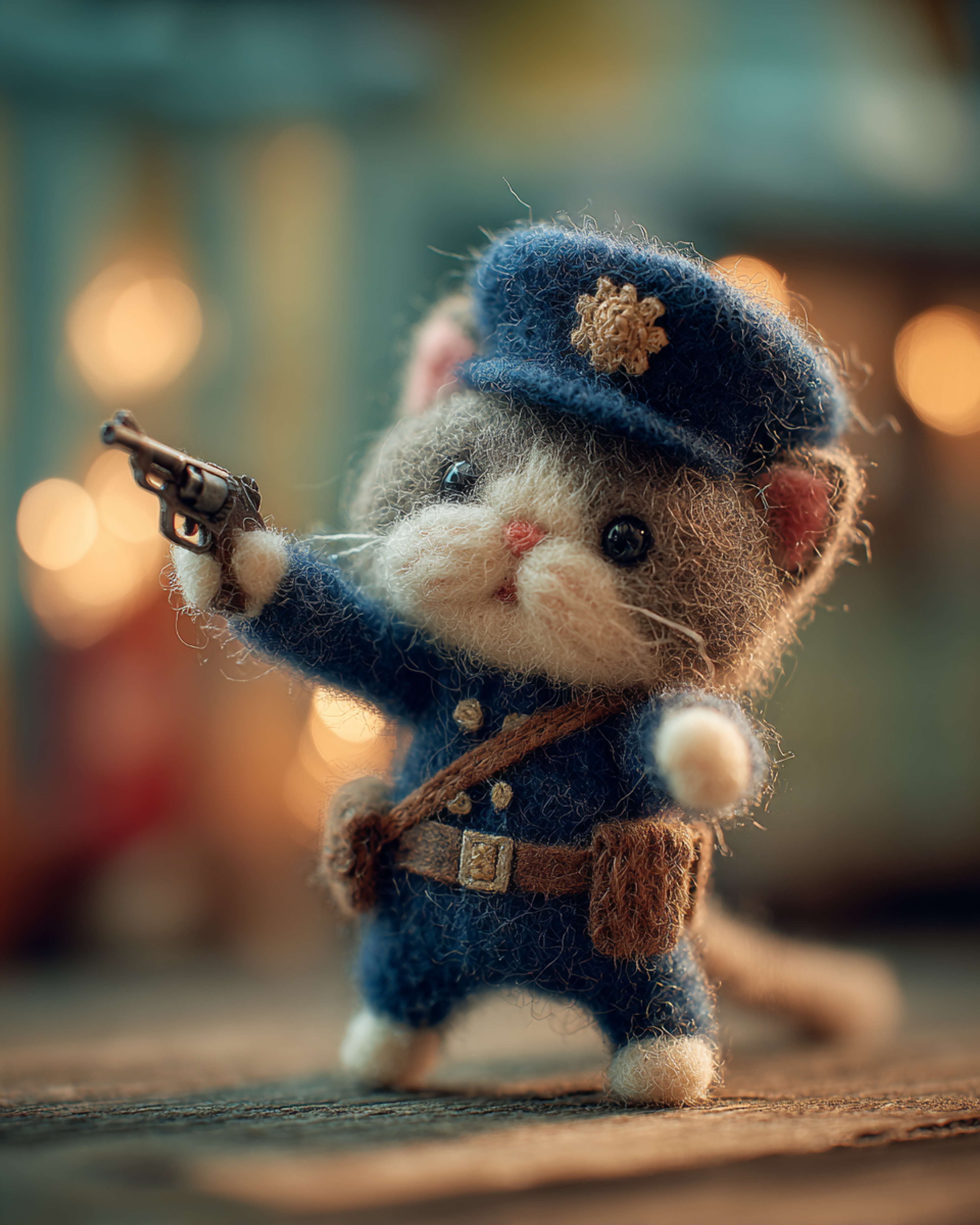 Felted Baby Kitten Policeman Diorama
