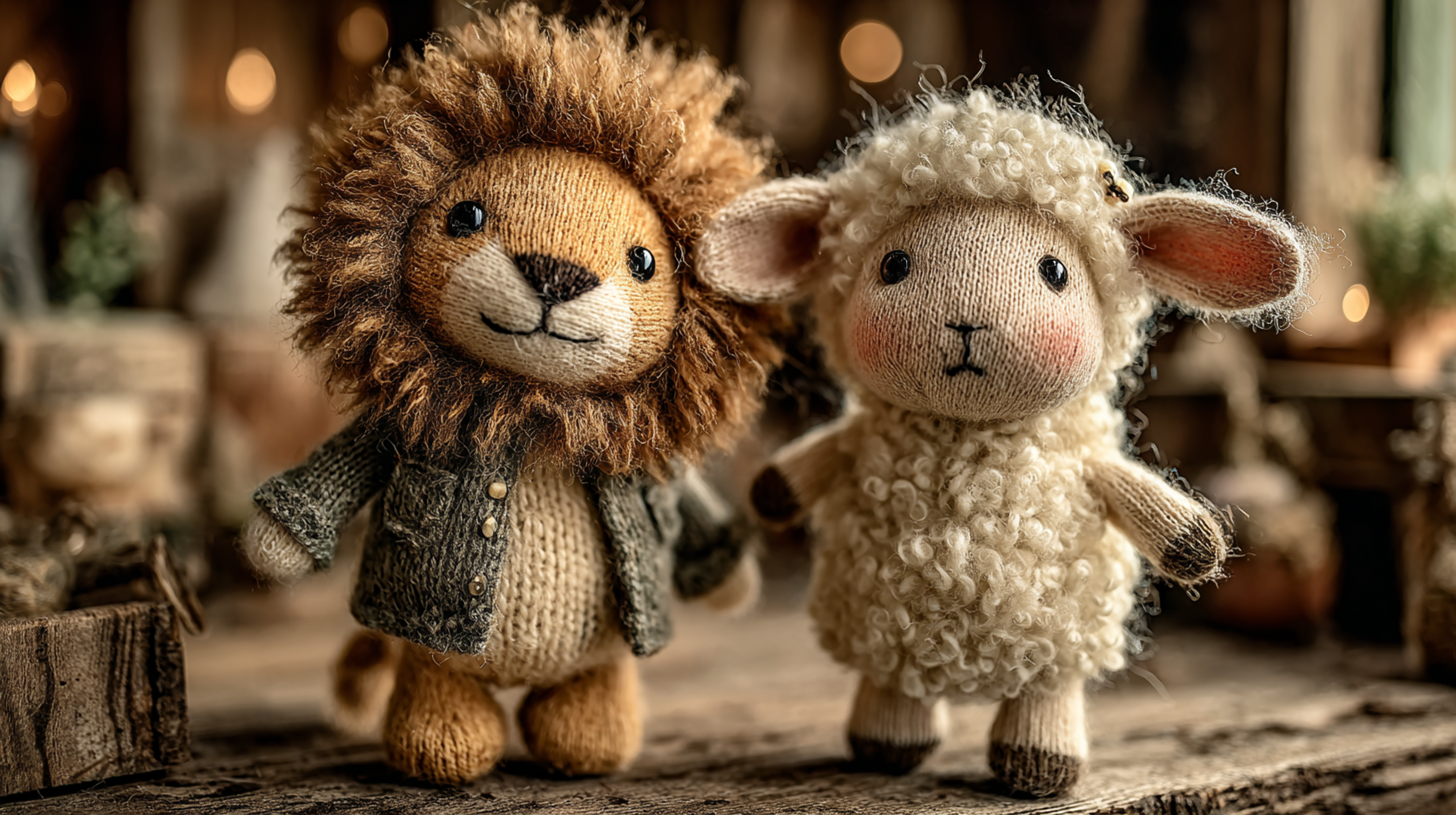 Plush Lion and Sheep Friendship Photo