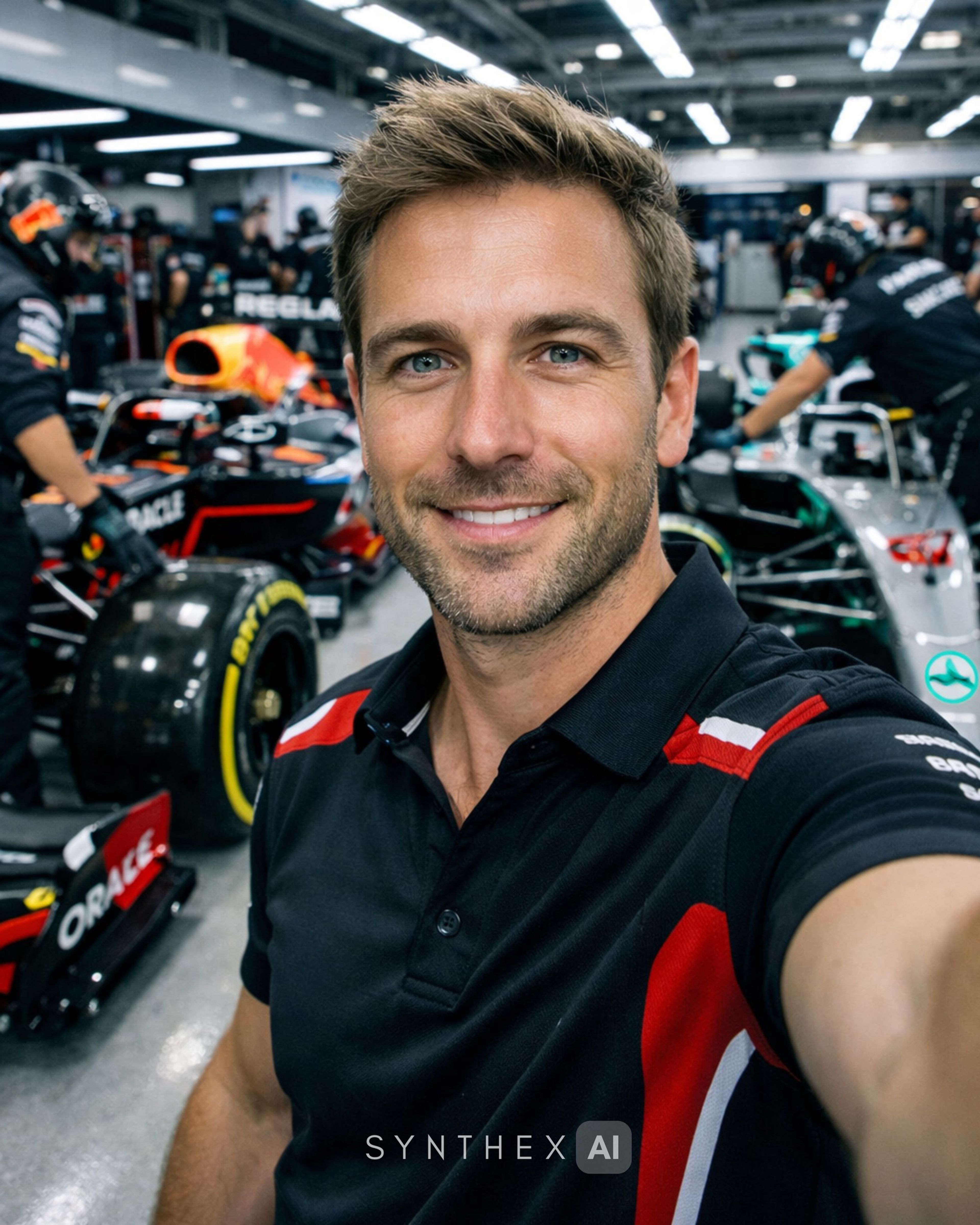 Generate Formula One Pit Lane Selfies