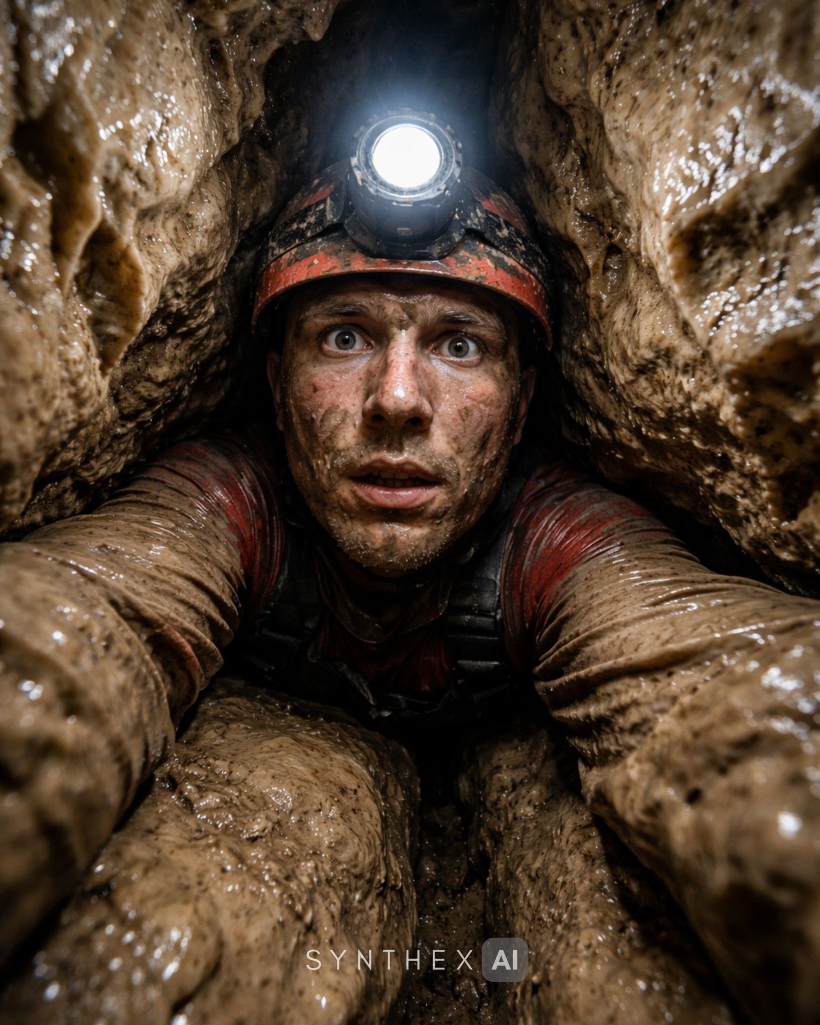 Generate Claustrophobic Caver POV Selfies