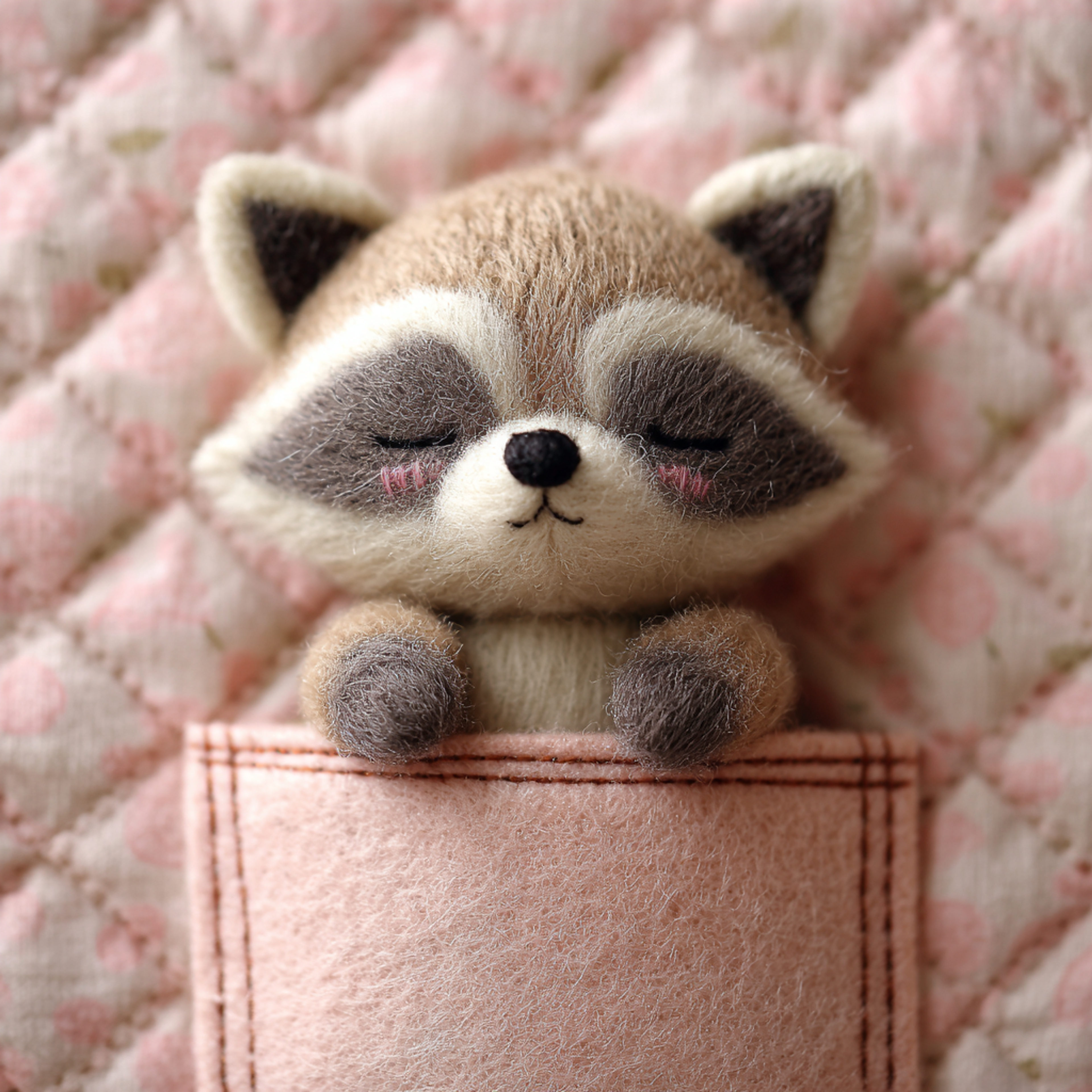 Tiny Sleeping Plush Raccoon Front View Plush Toy