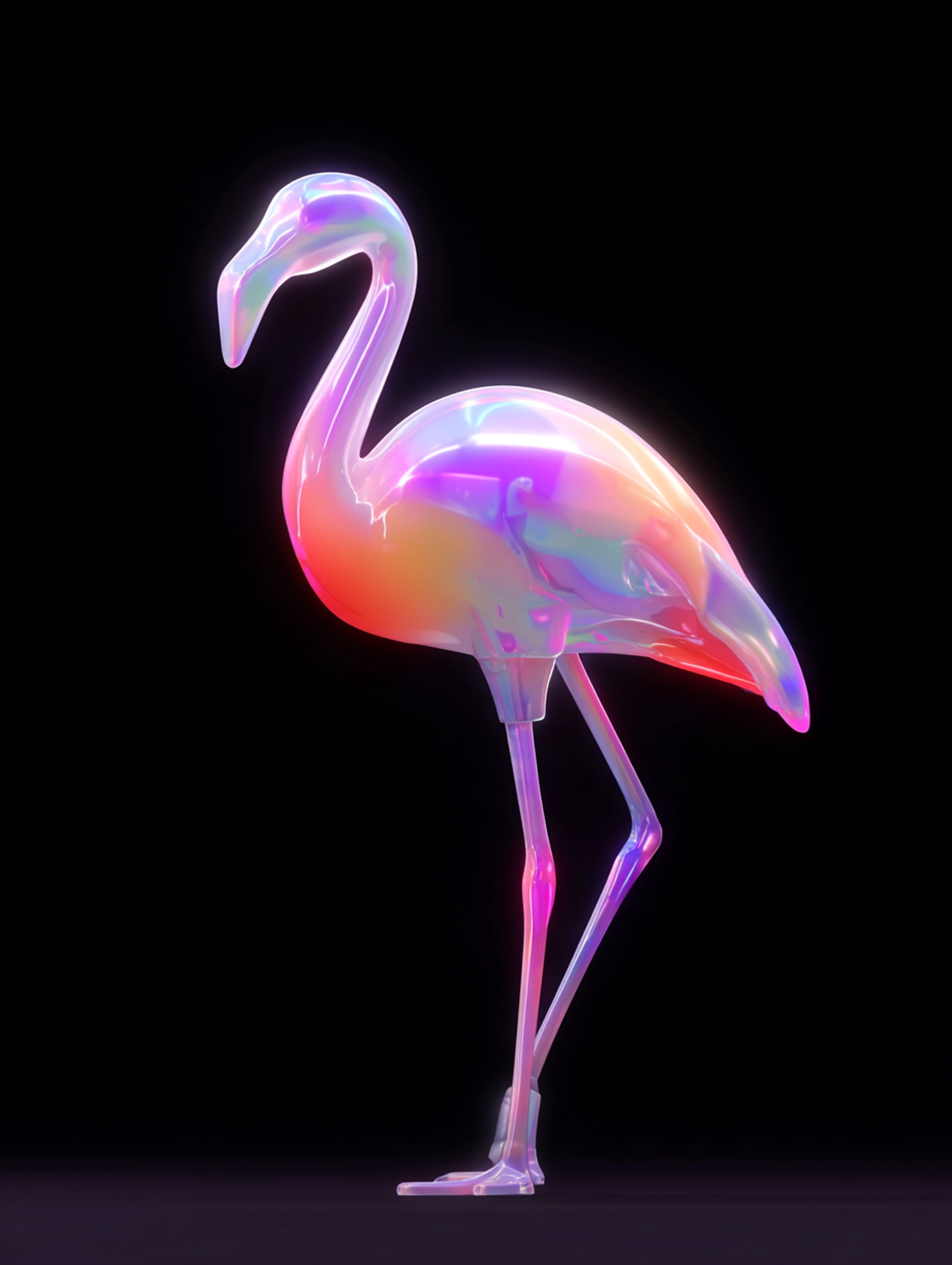 Glossy Iridescent 3D Flamingo Render