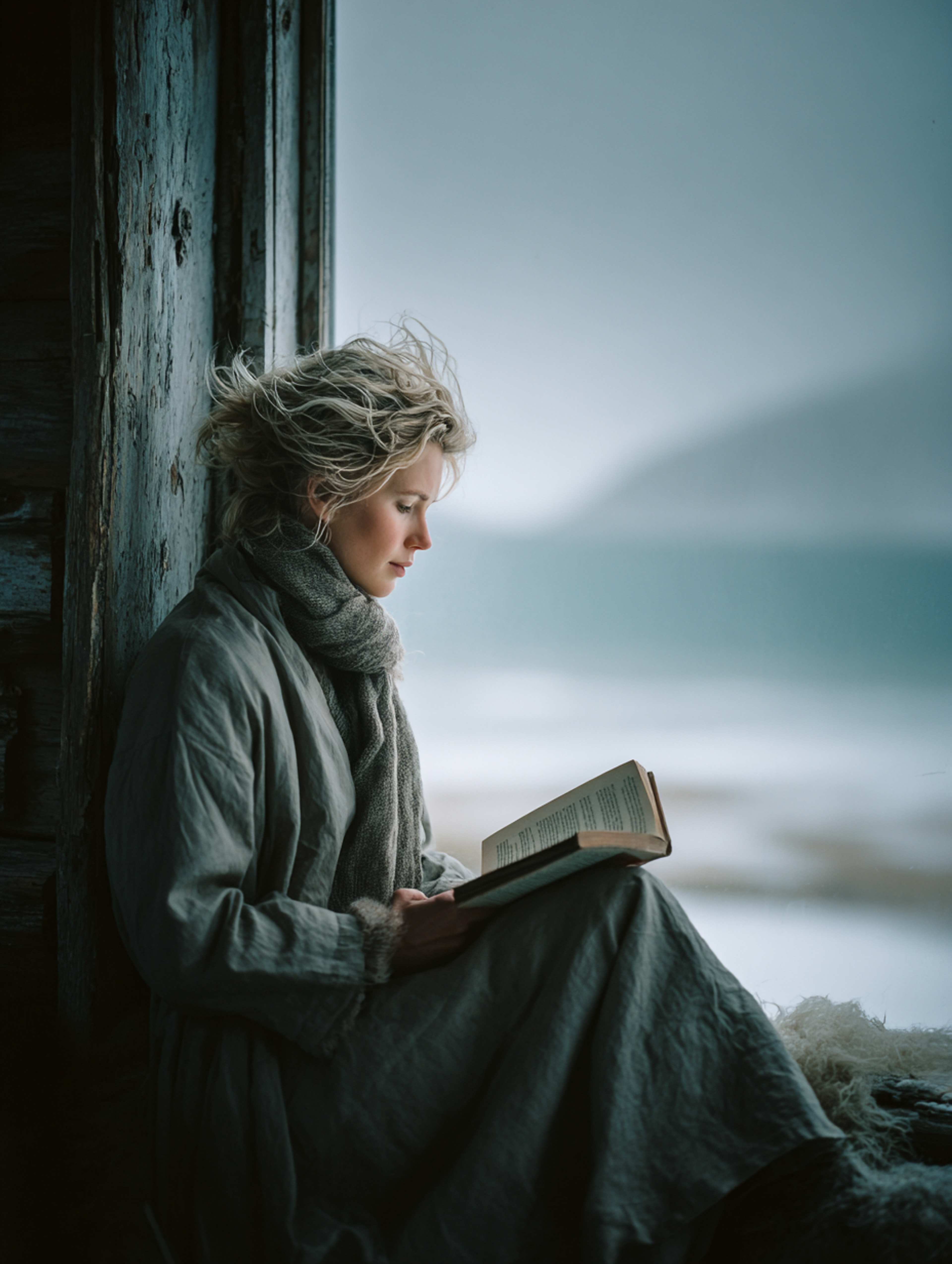 Overcast Nordic Cabin Reading Photo