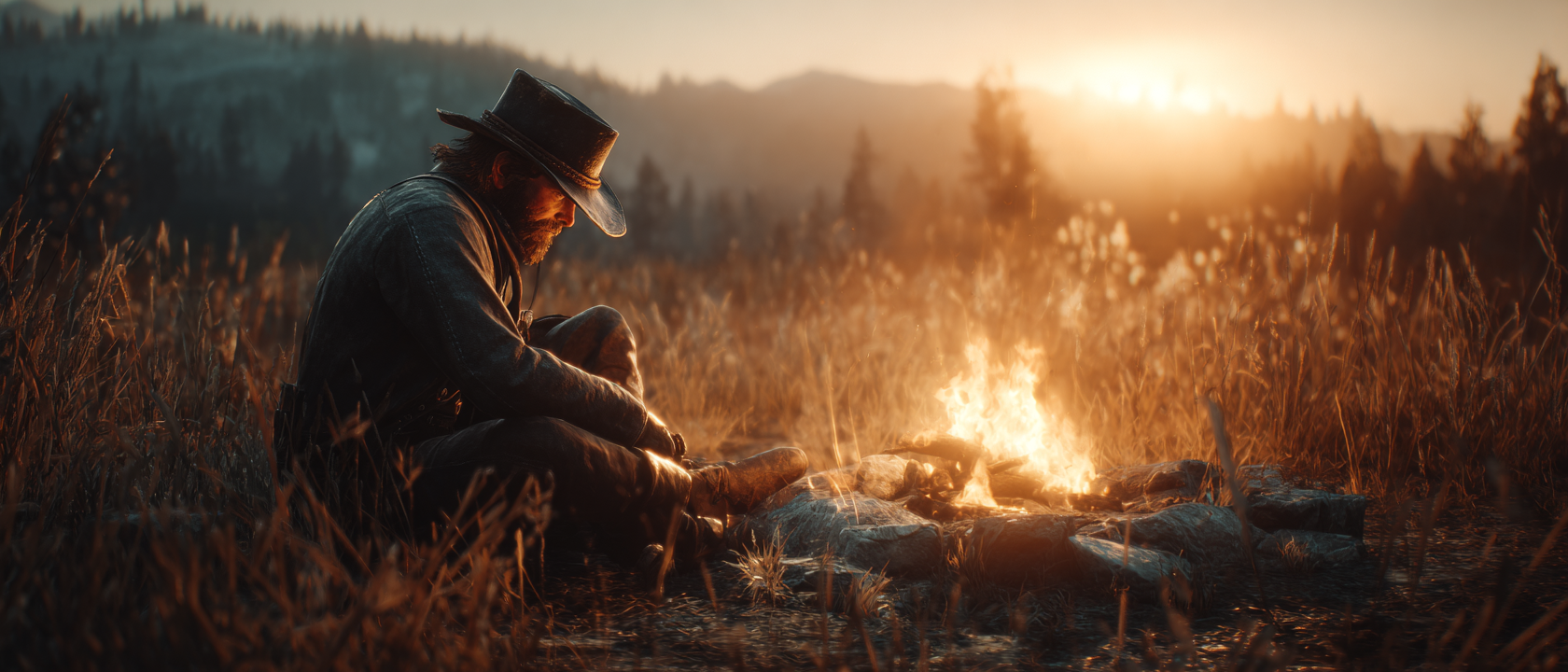 Modern Western Weathered Gunslinger Cleaning His Revolver Film Still