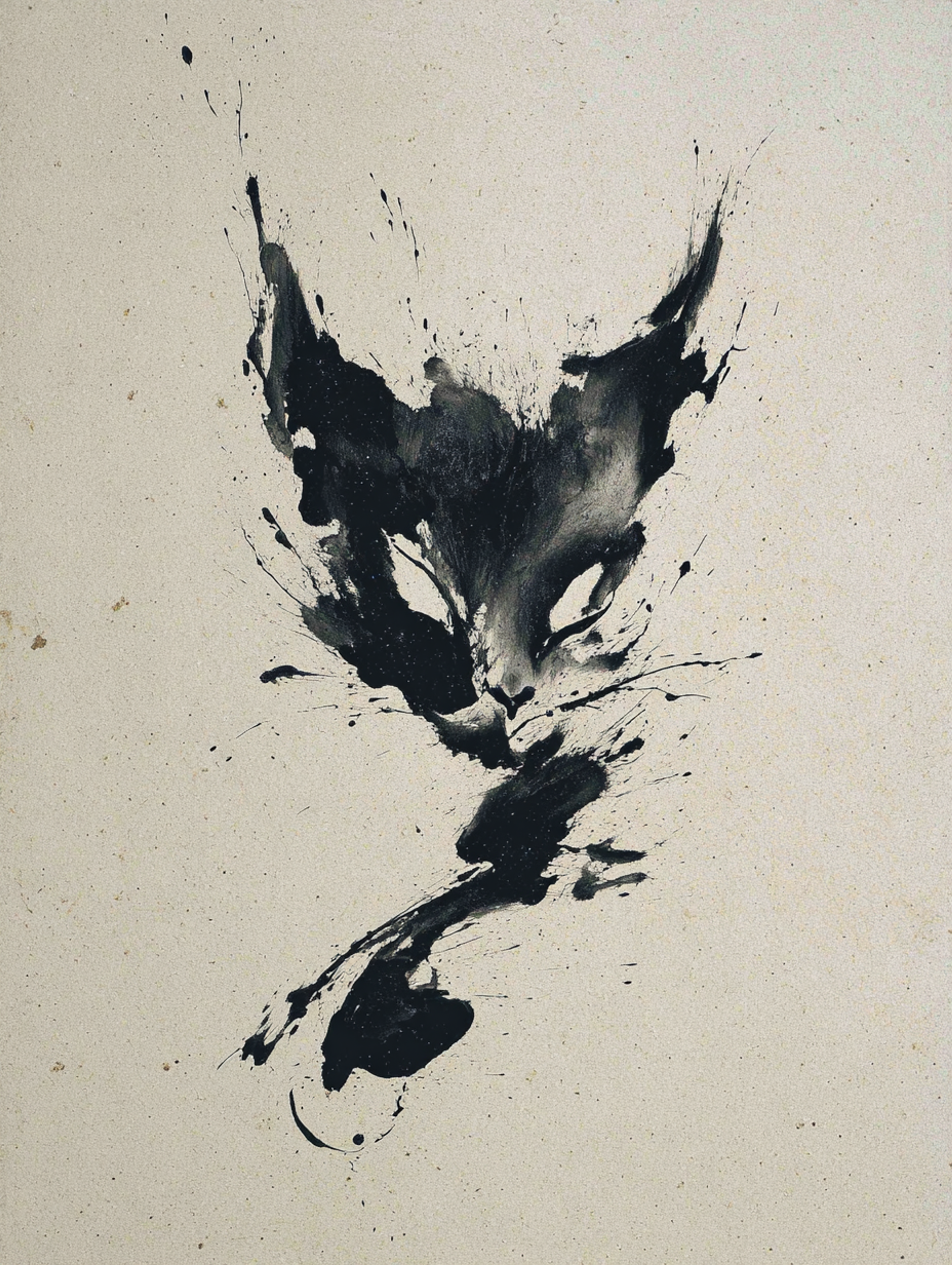 Minimalist Abstract Ink Wash Cat Painting