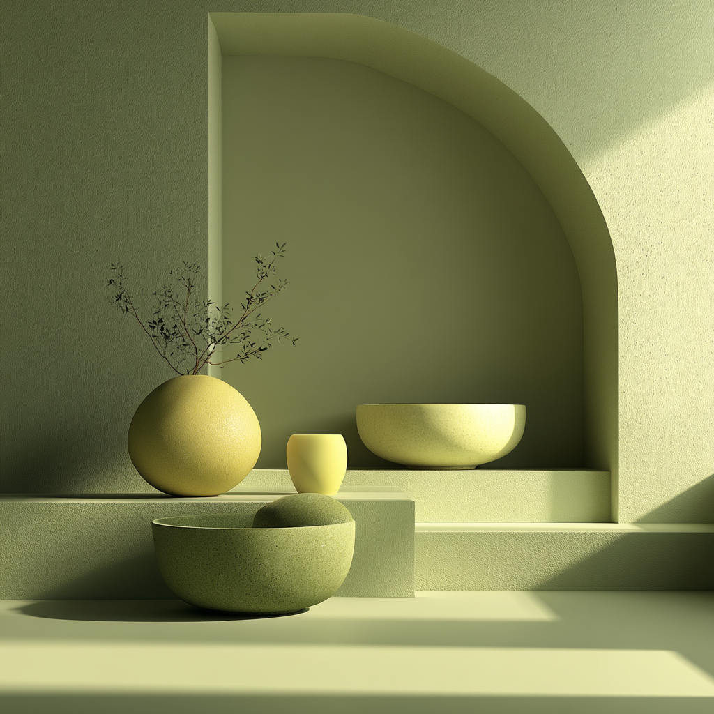 Monochrome Olive Green Editorial Still Life Composition 2