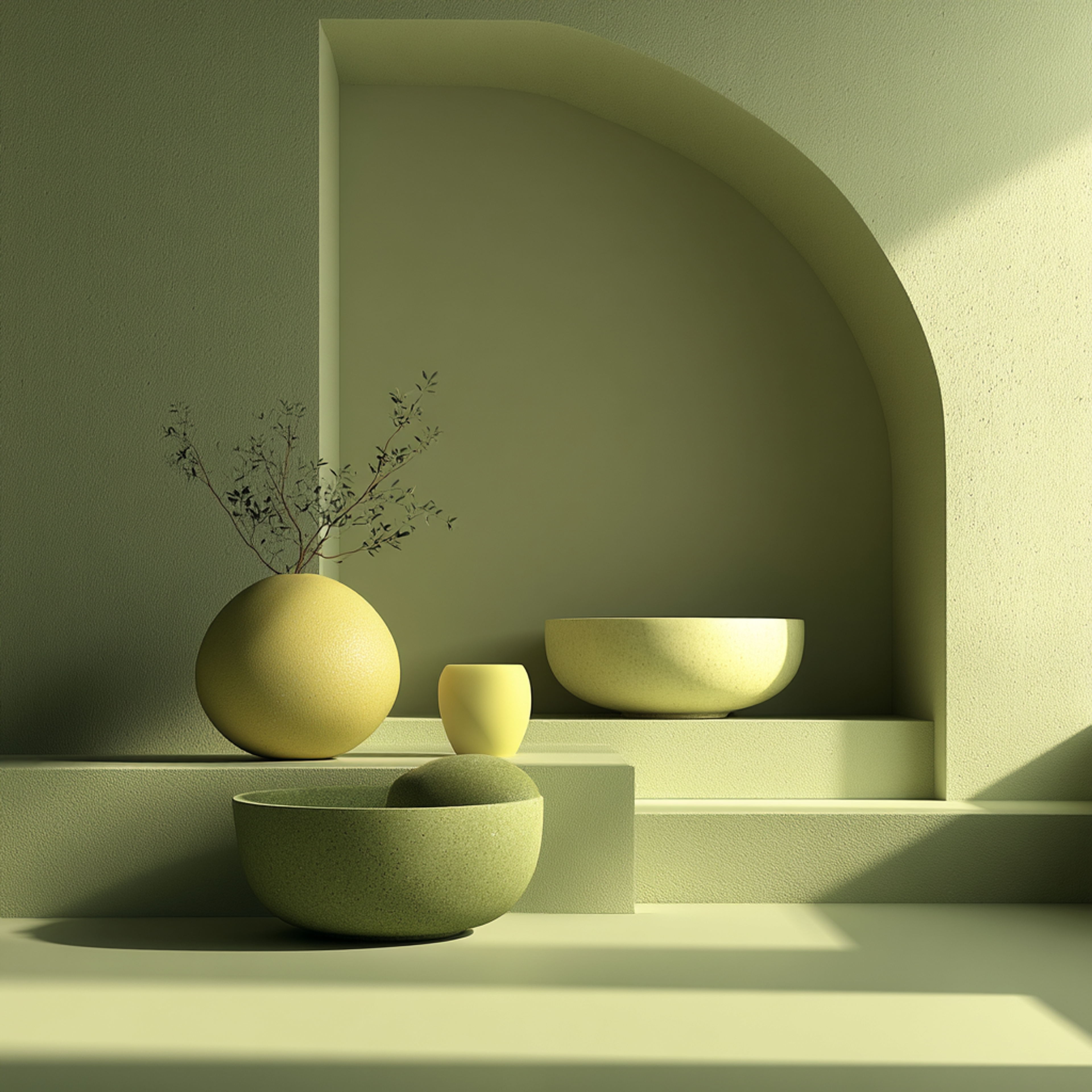 Monochrome Olive Green Editorial Still Life Composition 2