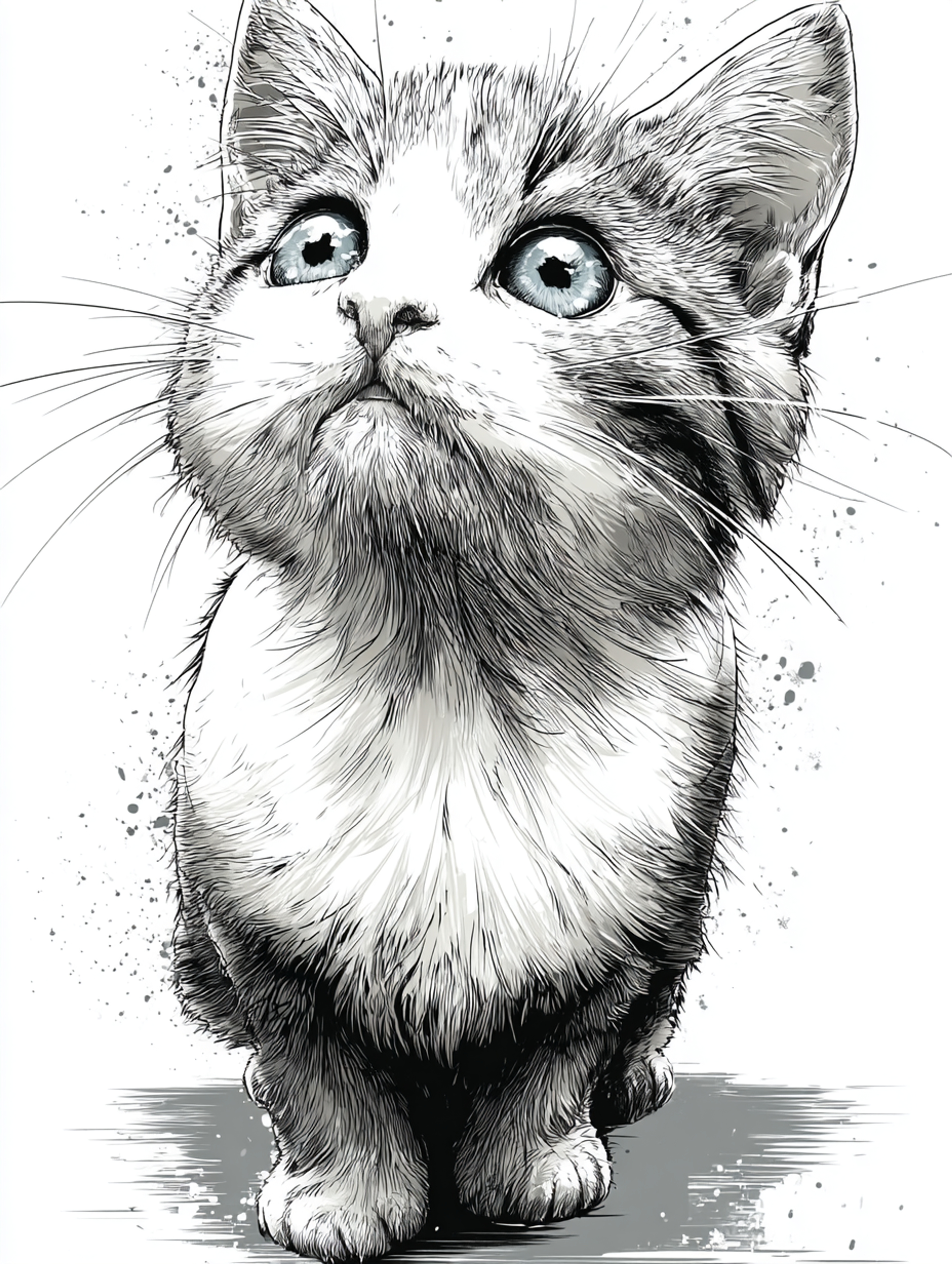 Graphite Pencil Cute Cat Illustration