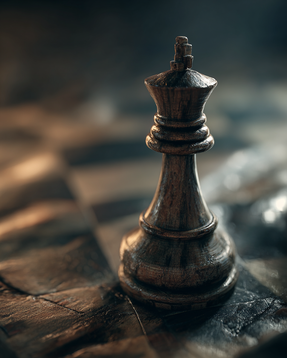 Hyperrealistic Vintage Chess Board Macro Portrait