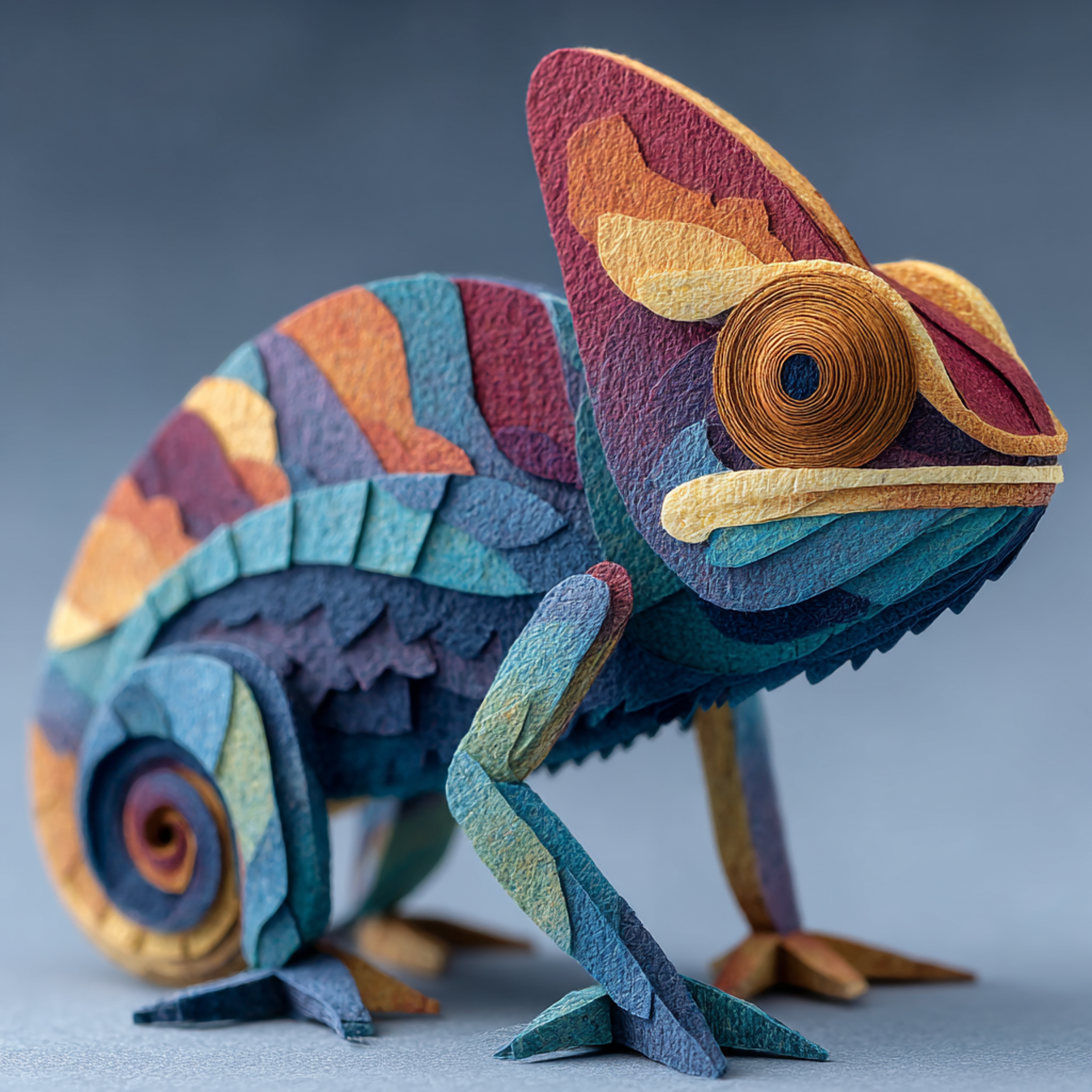 Intricate Baby Chameleon Papercraft Sculpture