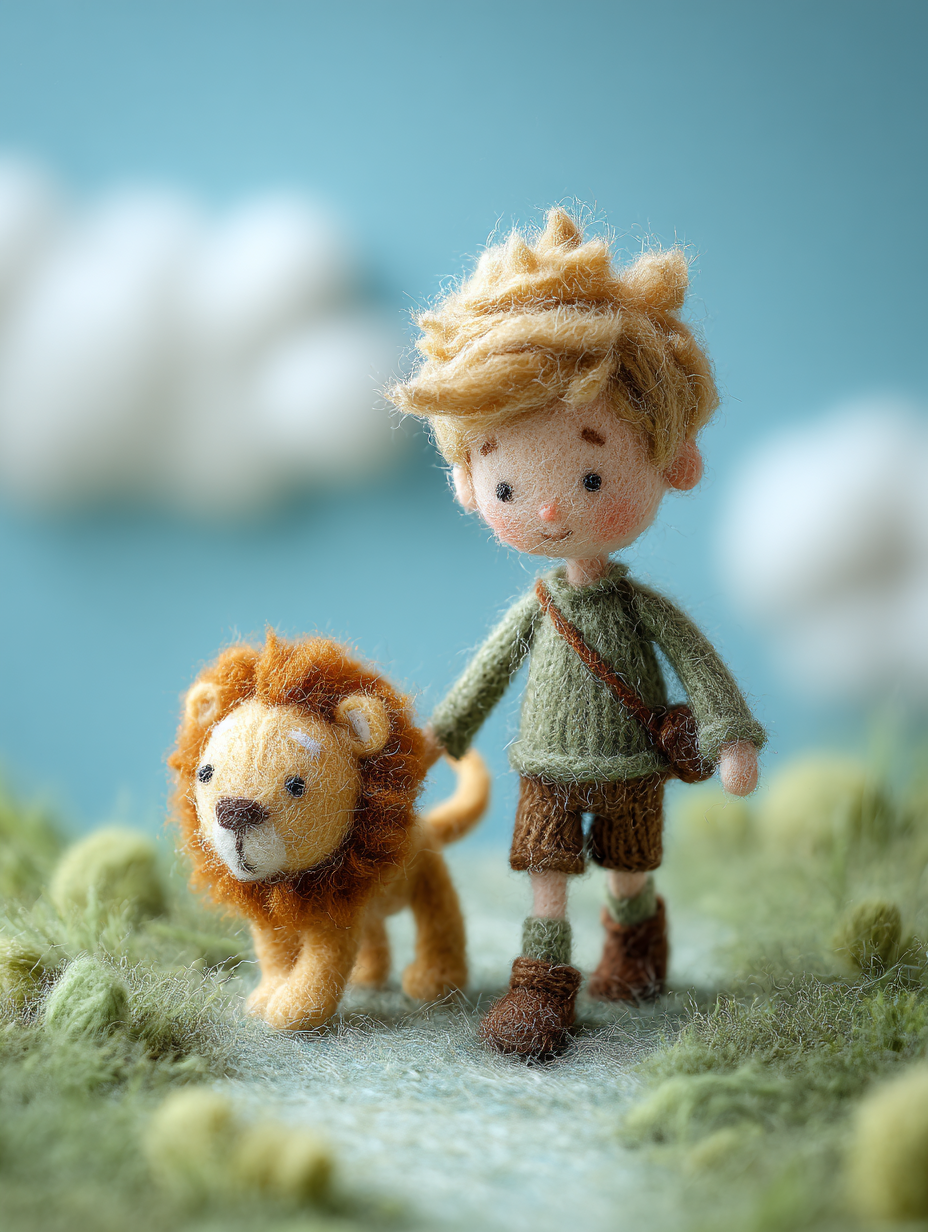 Pixar-Style Boy with Pet Lion Illustration
