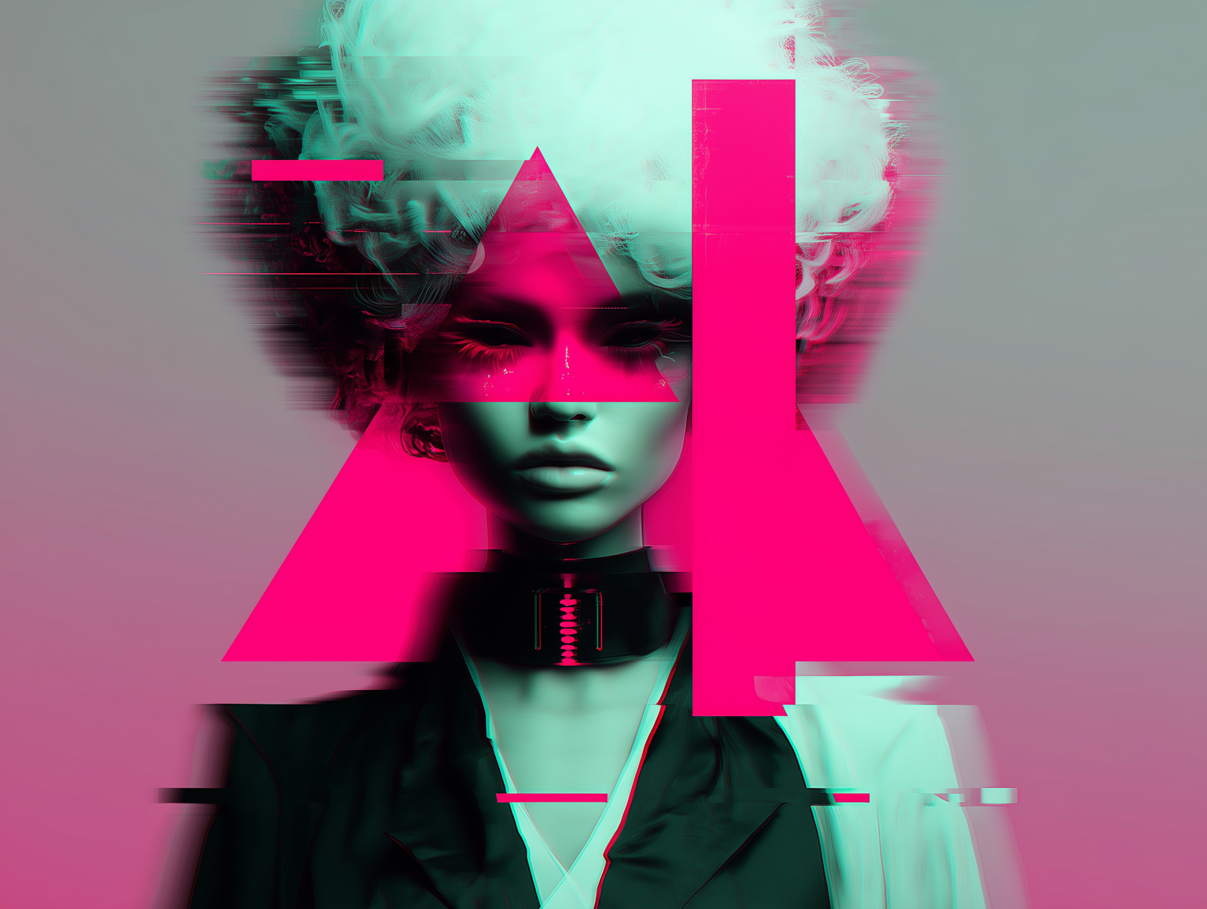 Neon Glitch Beautiful Fashion Model Artwork