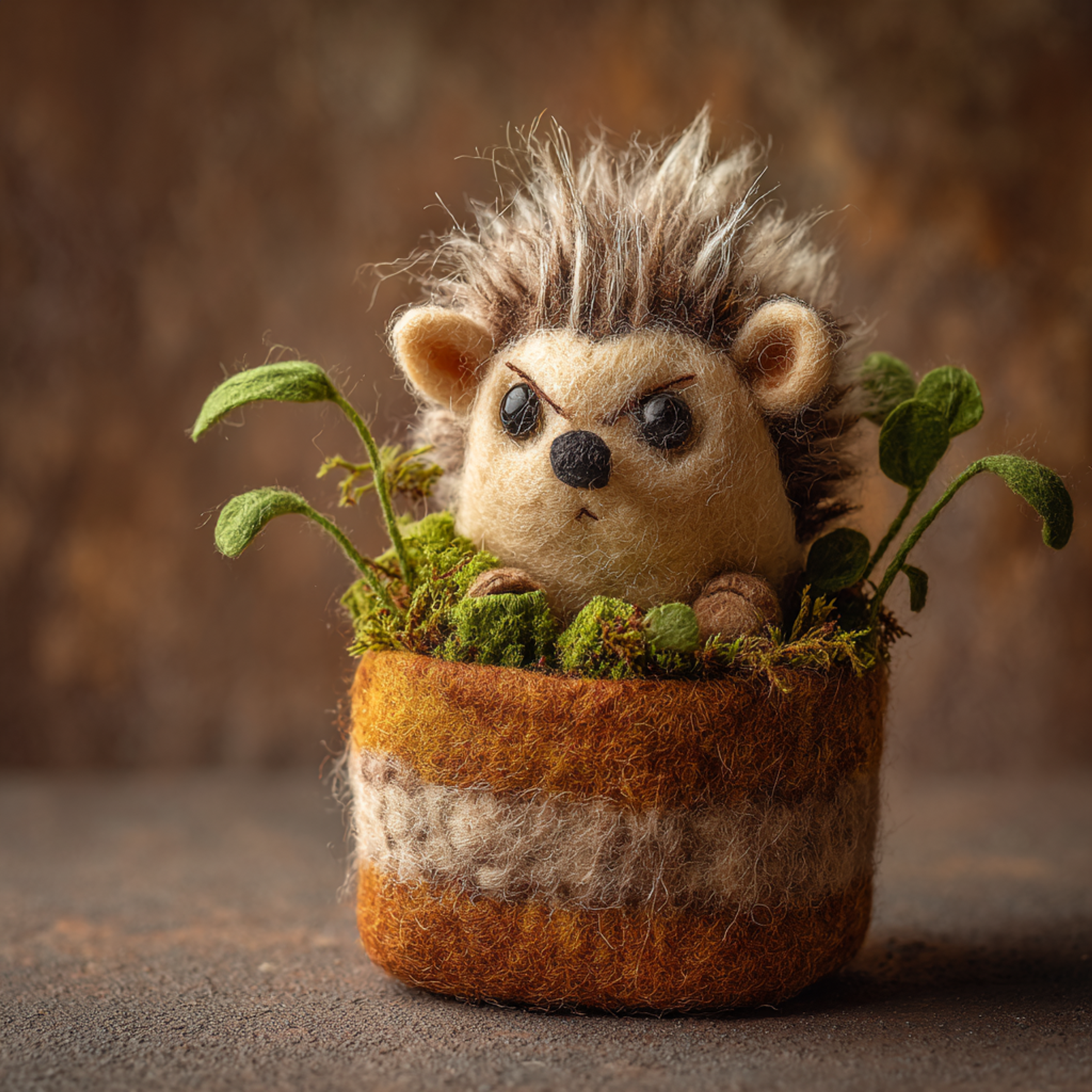 Cute Felted Angry Hedgehog Handmade Pot Photo