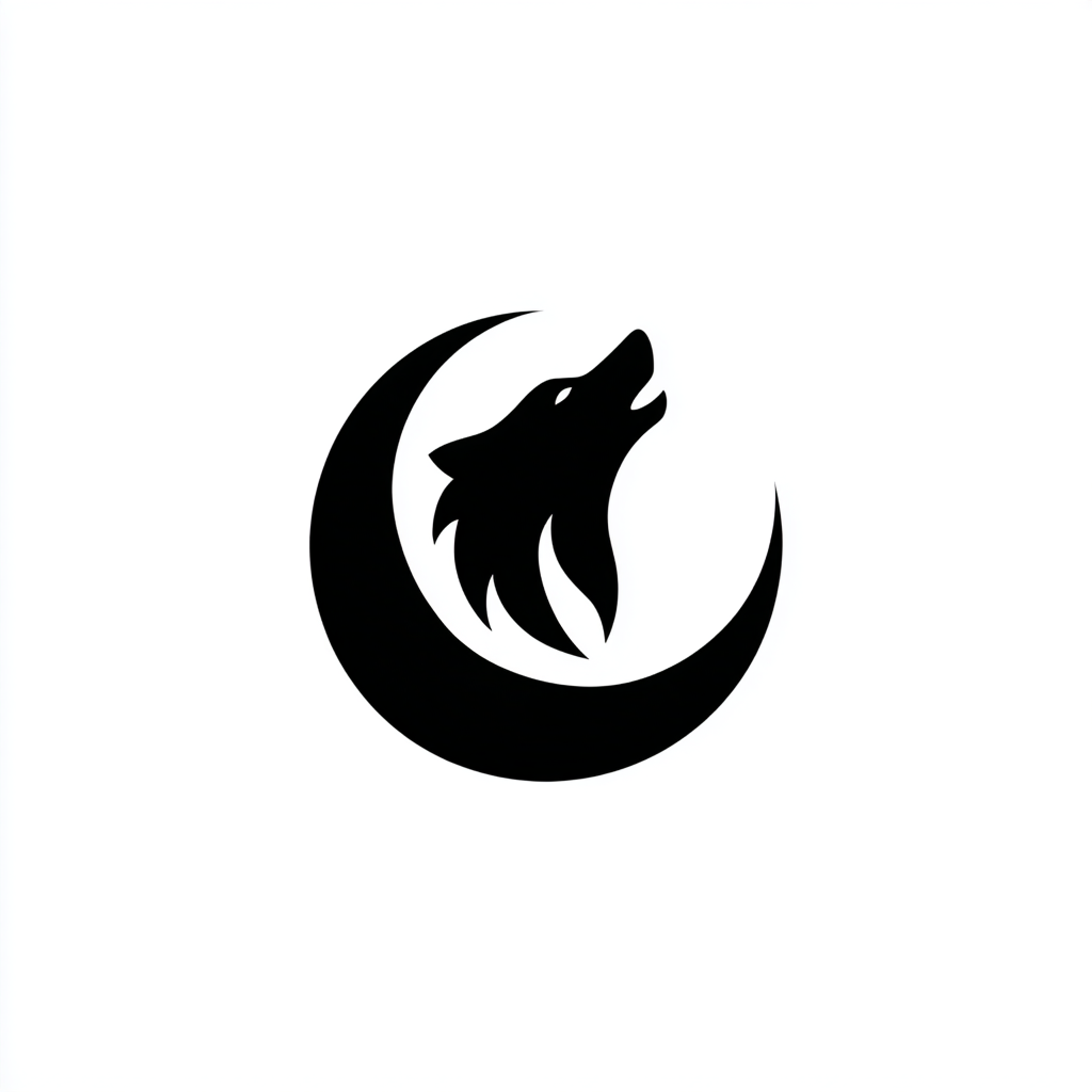 Negative Space Wolf Howling and Crescent Moon Logo
