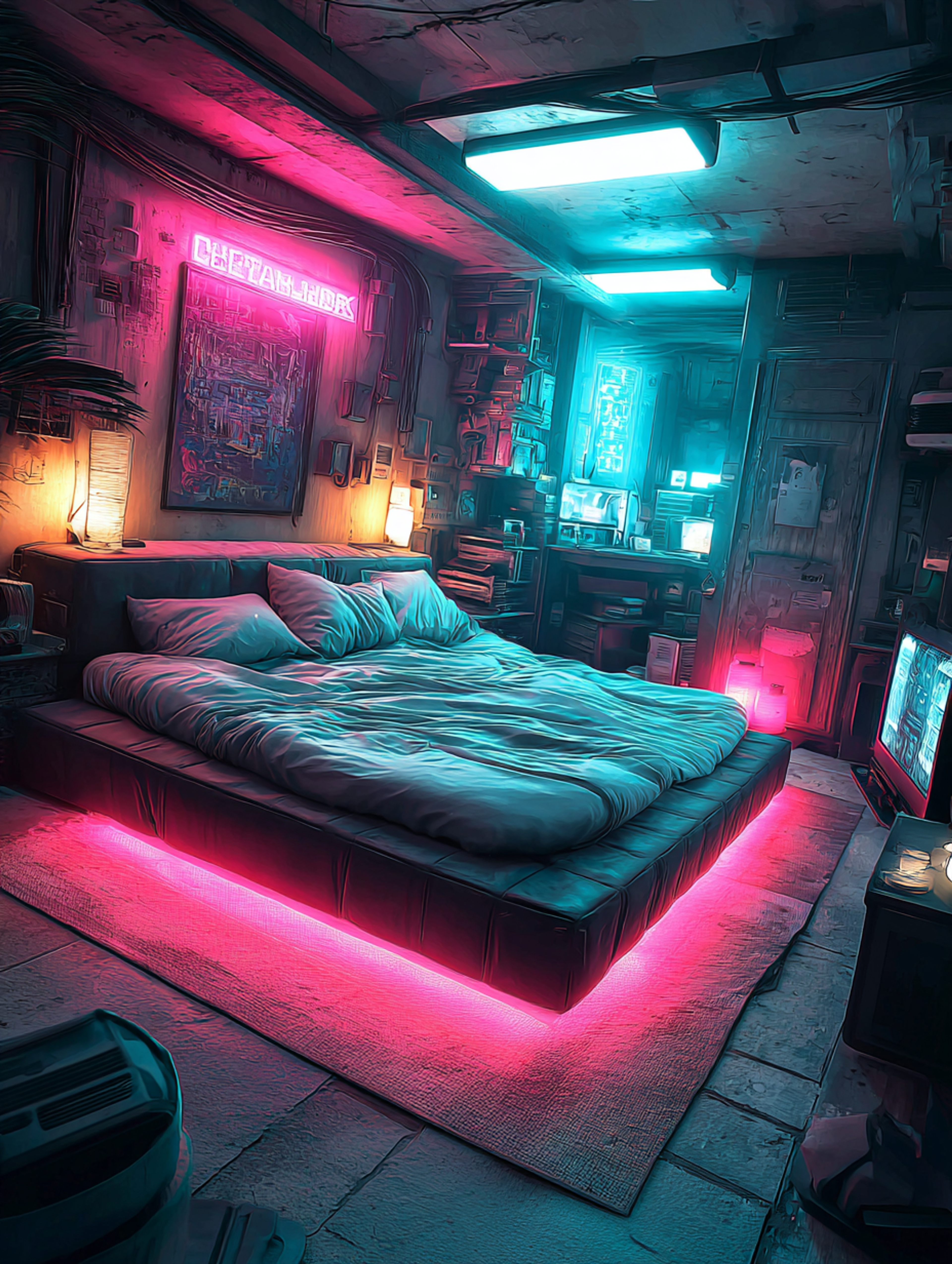 Cinematic Cyberpunk Cozy Apartment Scene
