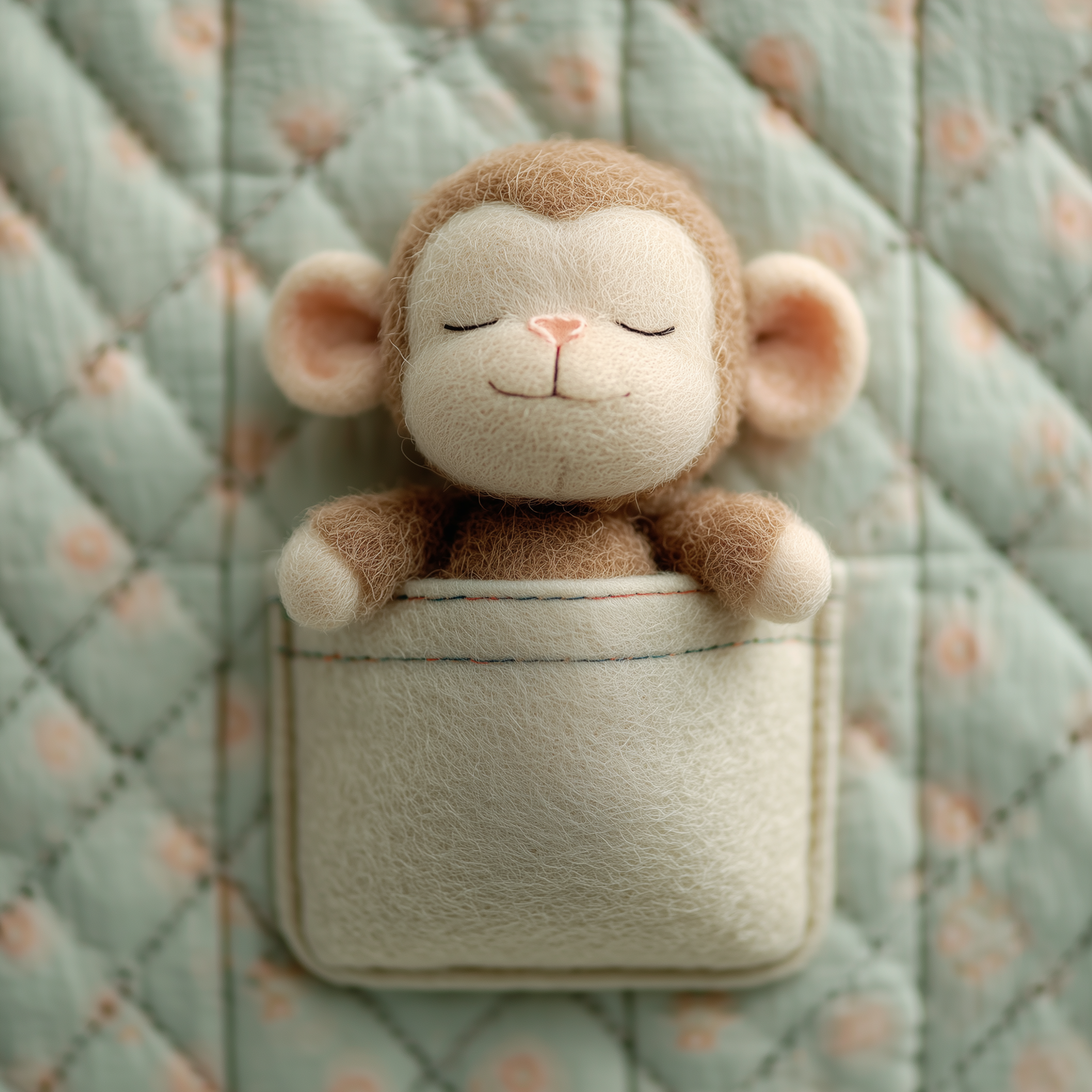 Tiny Sleeping Plush Monkey Felt Pocket