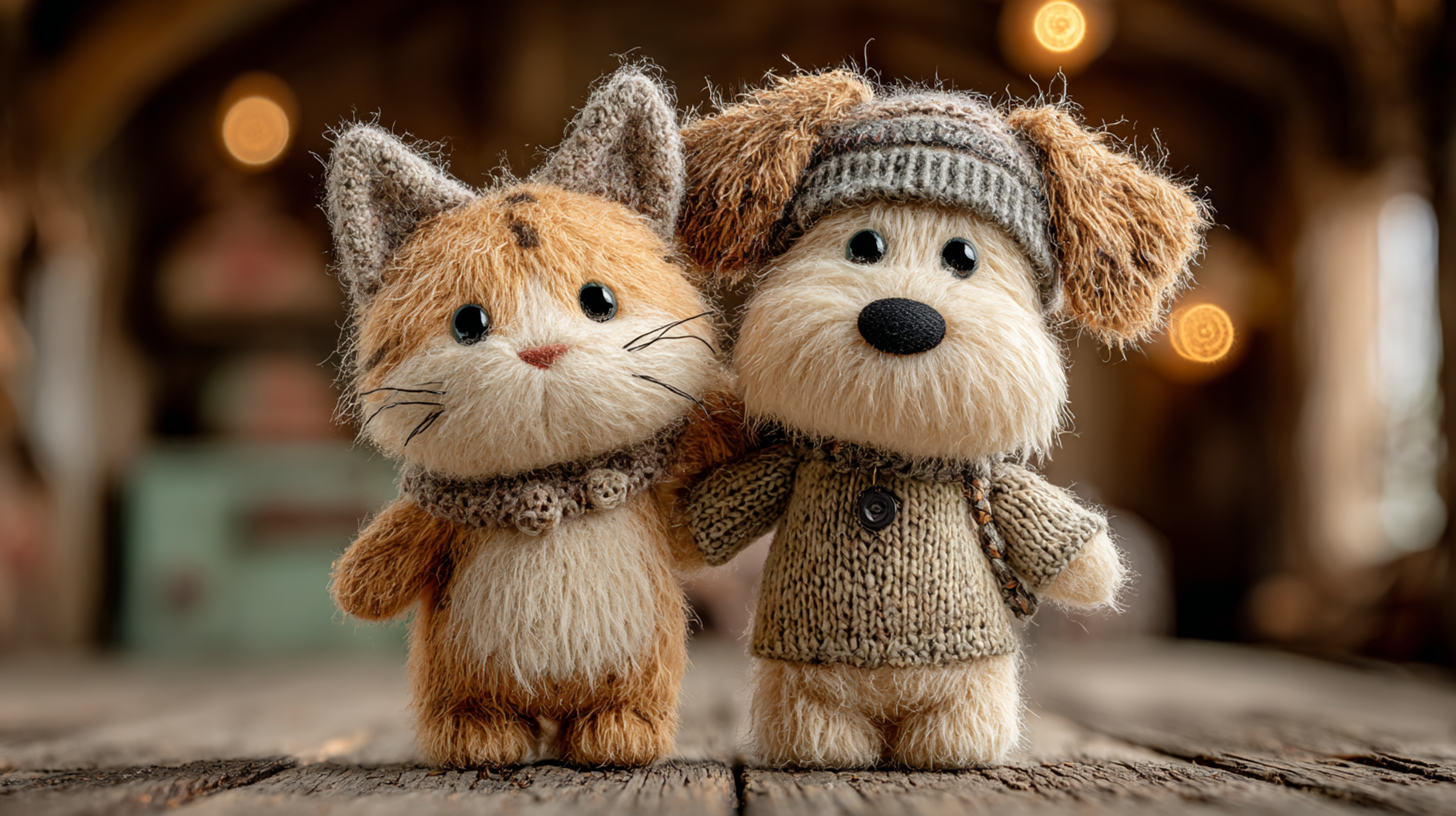 Plush Kitten and Dog Friendship Photo