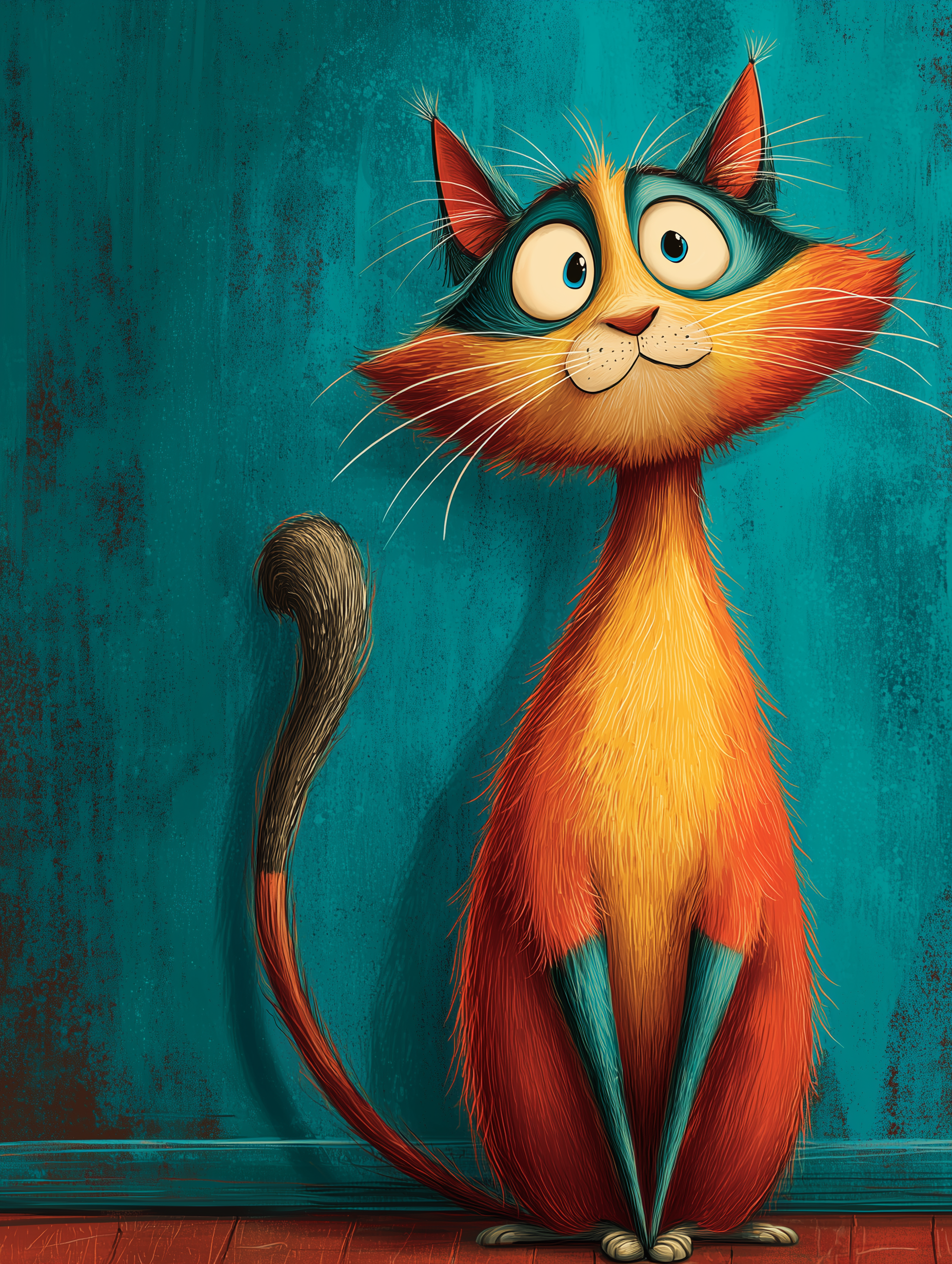 Vibrant Whimsical Cute Cat Illustration