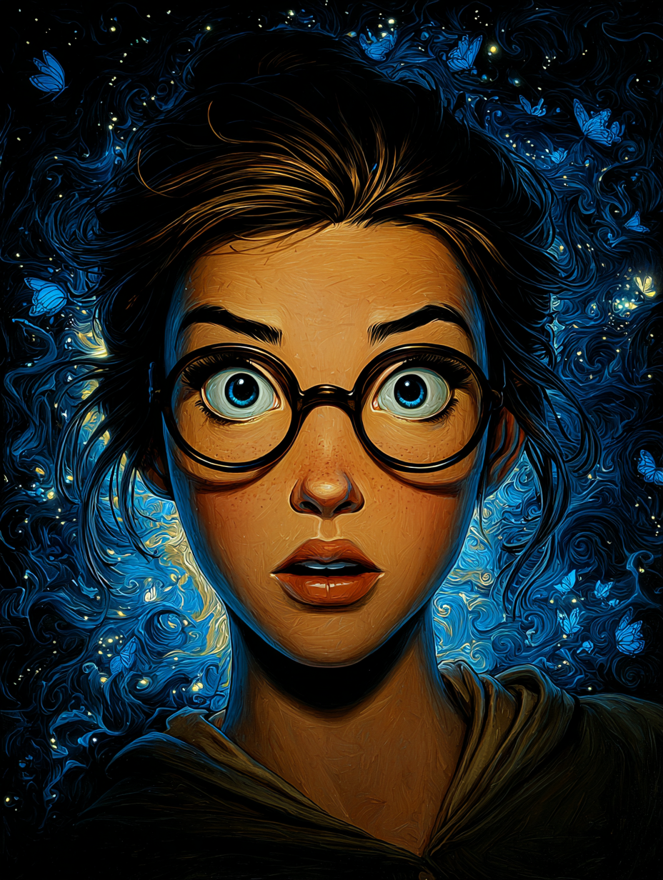 Enchanting Digital Woman with Glasses Painting