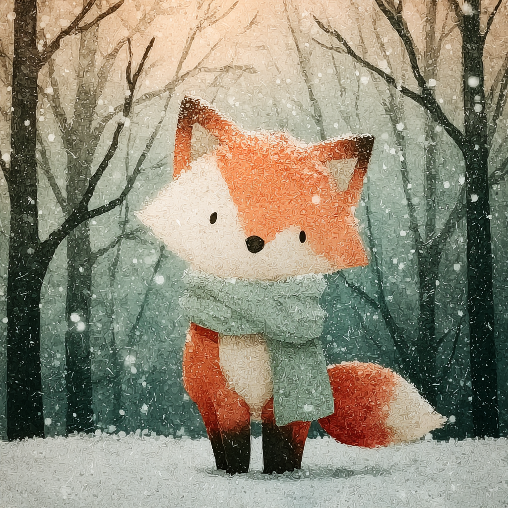 Snowy Baby Fox Scarf Illustration