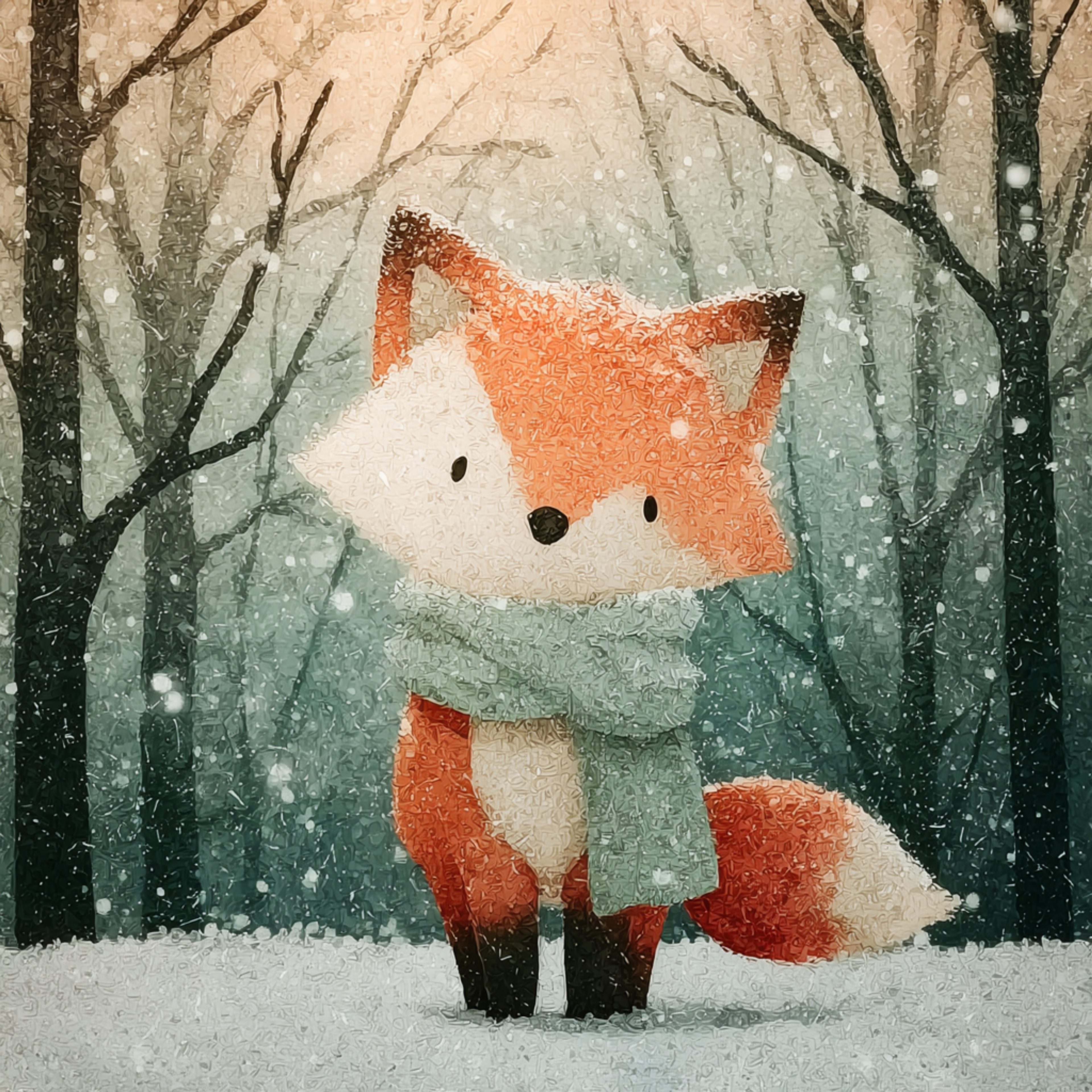 Snowy Baby Fox Scarf Illustration