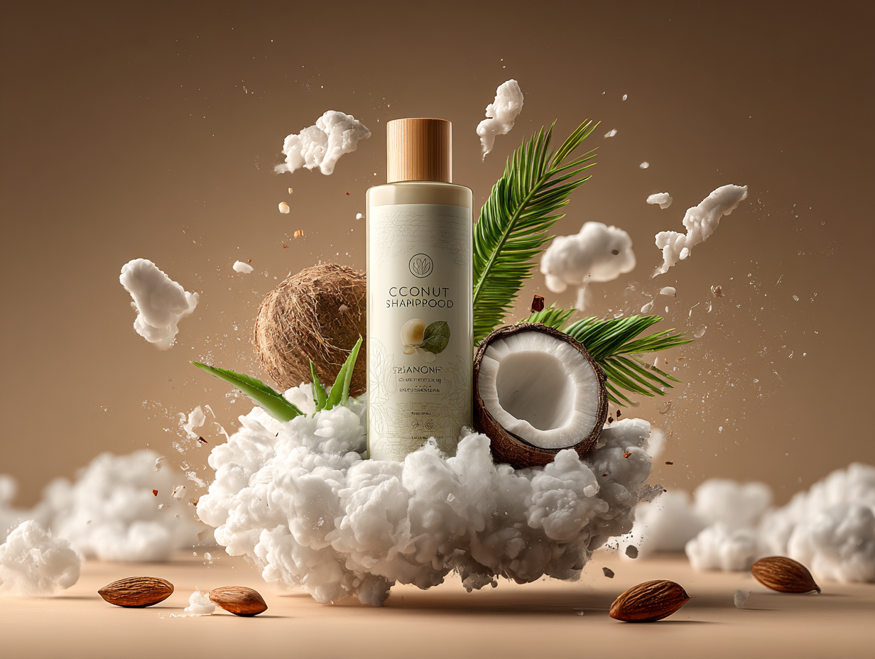 Sophisticated Bottle of Coconut Shampoo Advertisement Photo