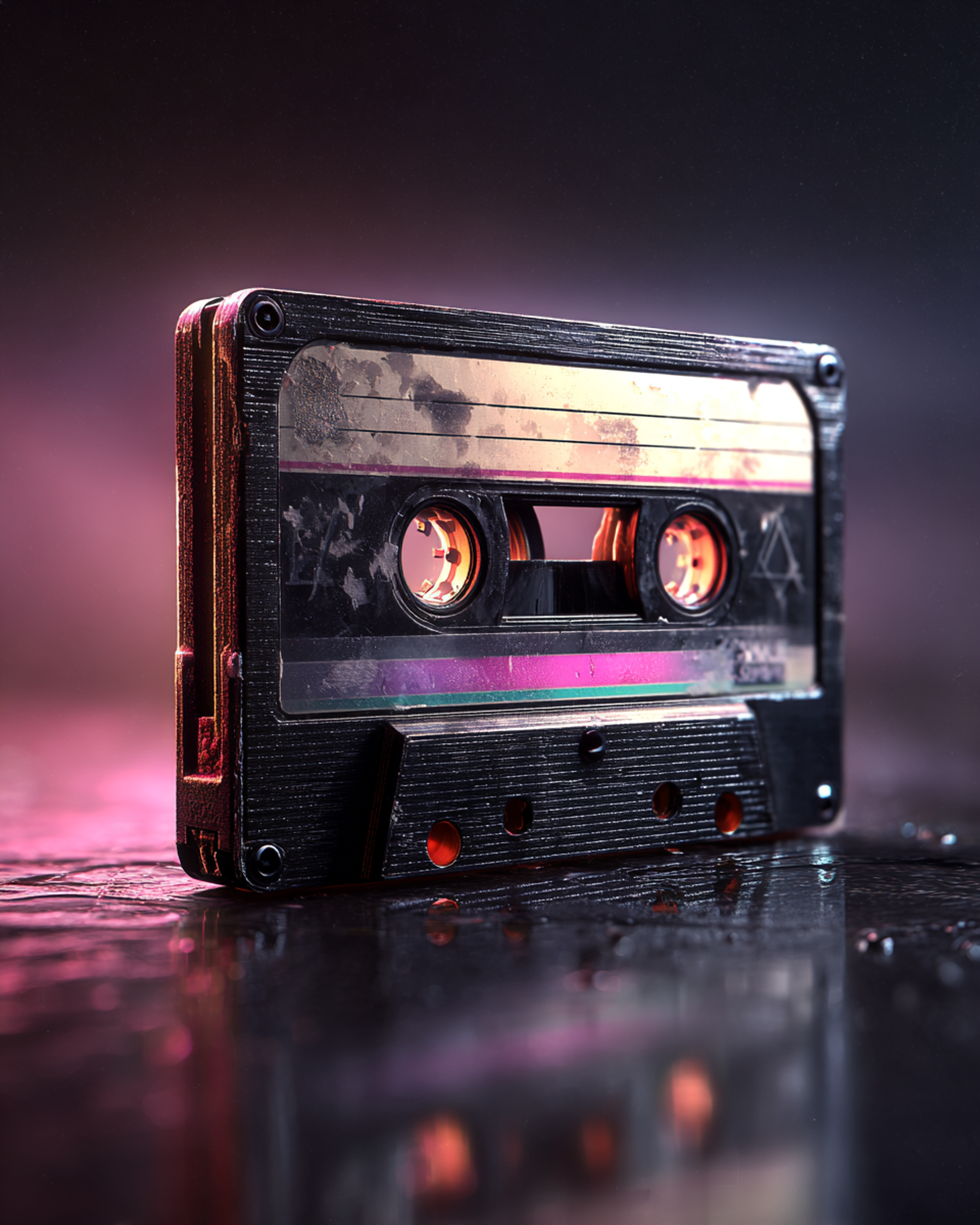 Hyperrealistic Frayed Cassette Tape Spool Macro Portrait