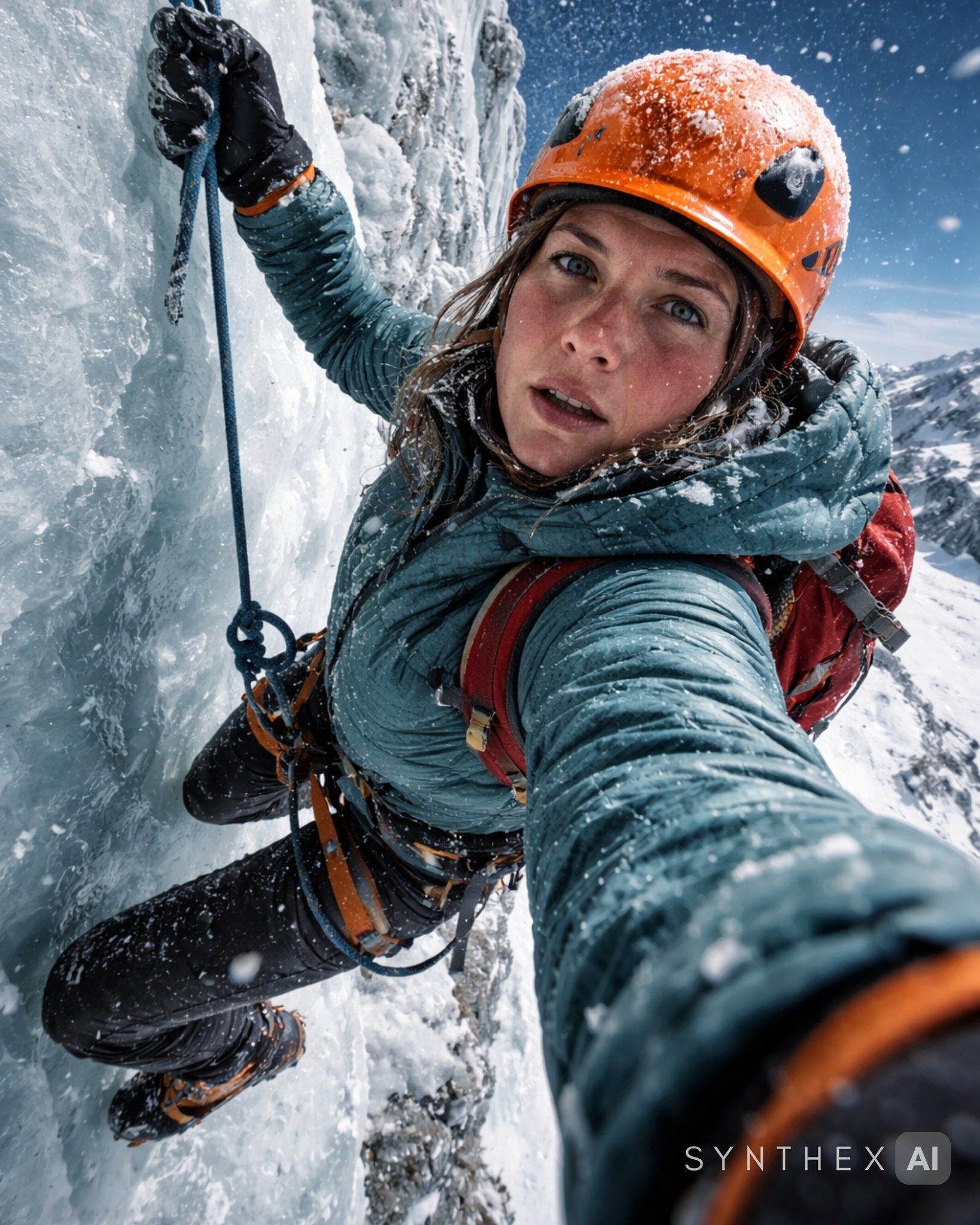 Generate Ice Cliff Alpinist Selfies