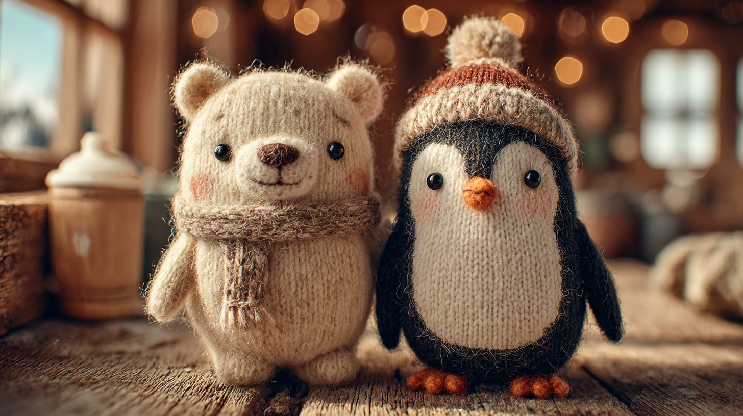 Plush Polar Bear and Penguin Friendship Photo
