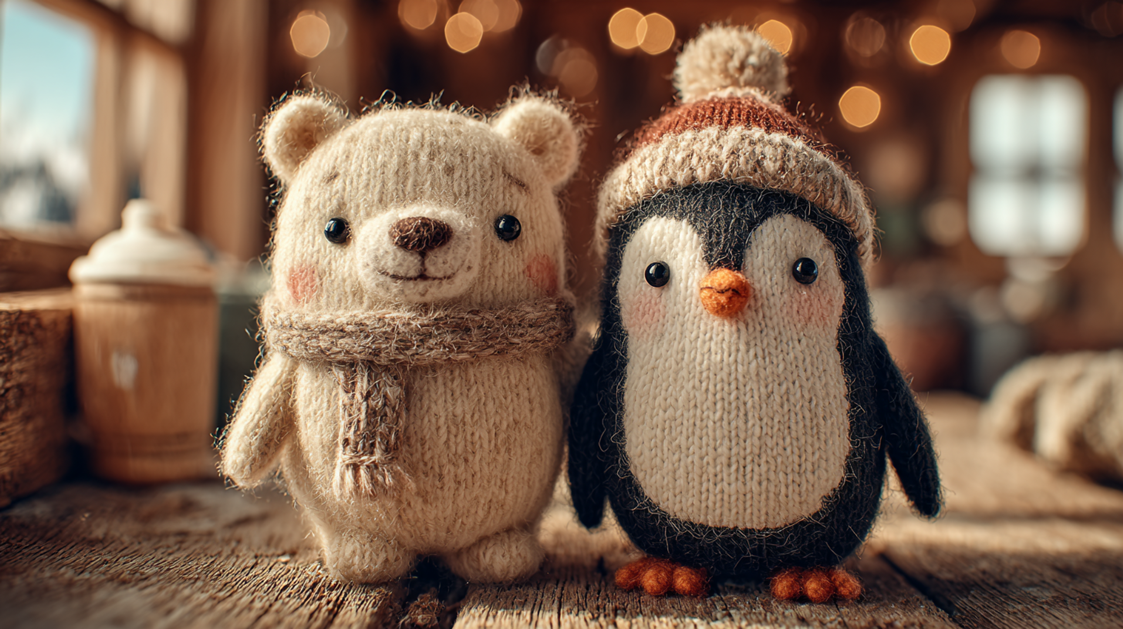 Plush Polar Bear and Penguin Friendship Photo