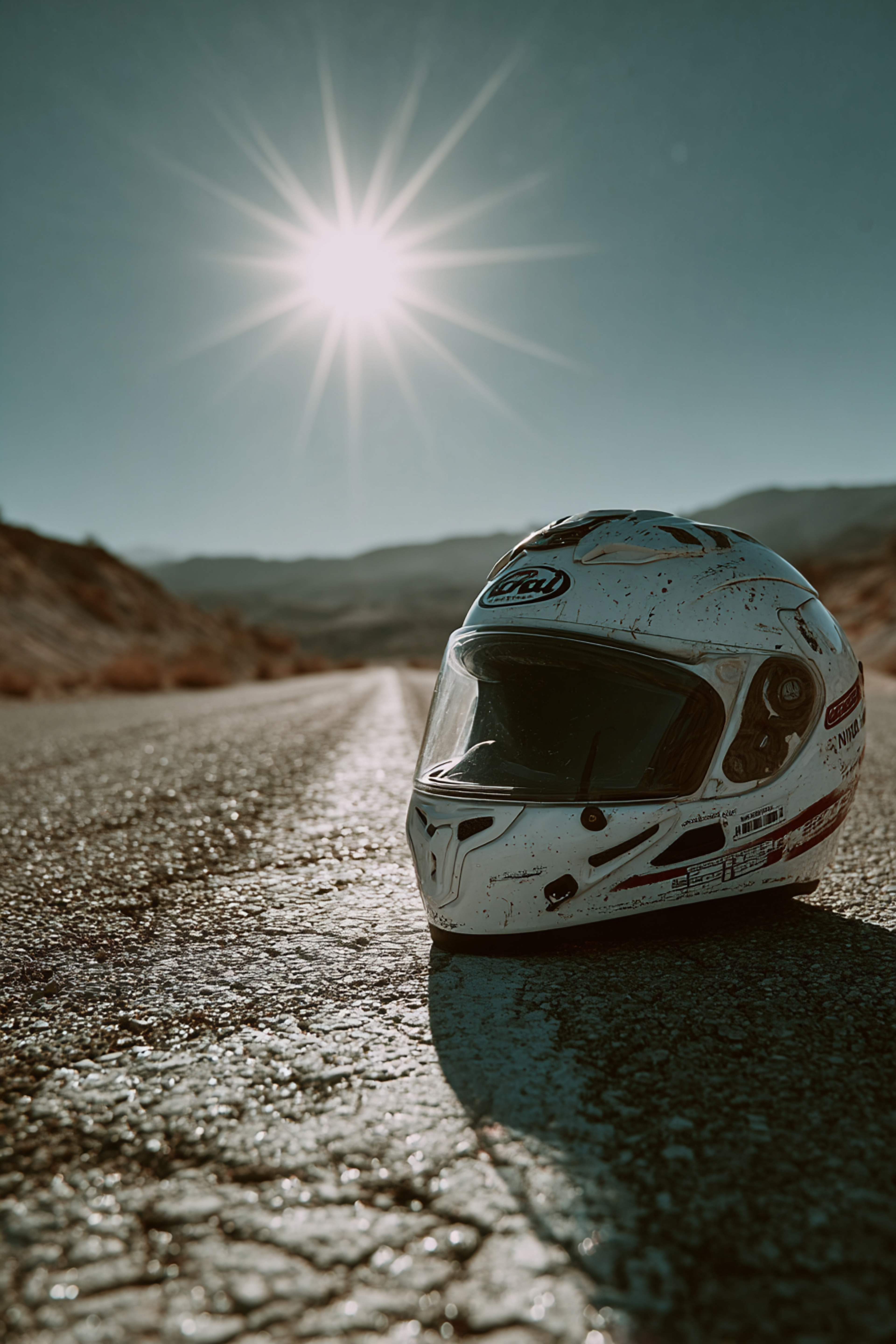 Harsh Sun Motorcycle Helmet Road Photo