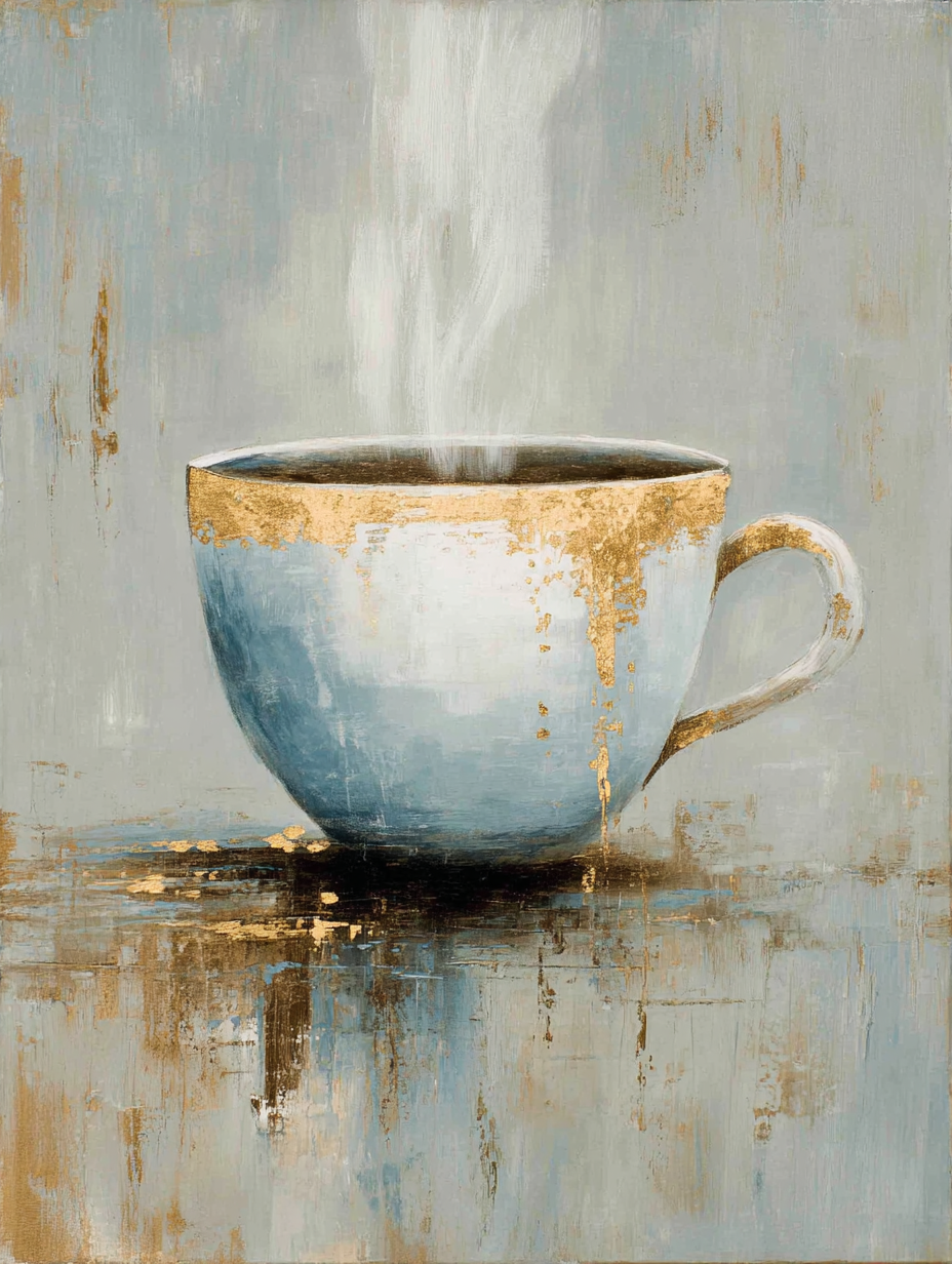 Abstract Impressionist Coffee Cup with Steam Painting
