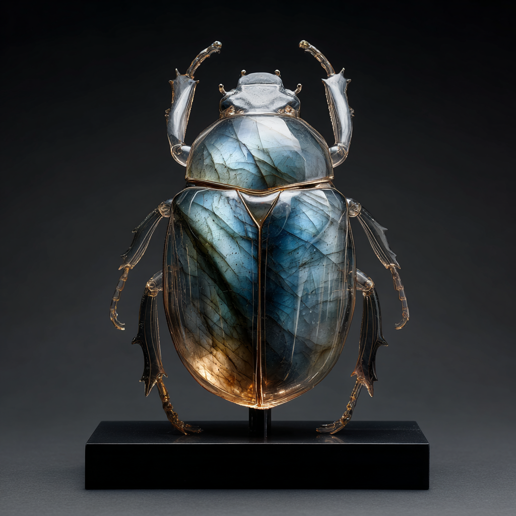 Hyperrealistic Carved Scarab Beetle Sculpture
