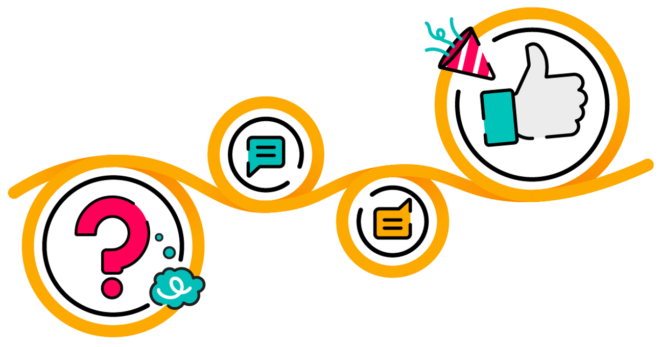 Illustration of a yellow string looped around colourful icons