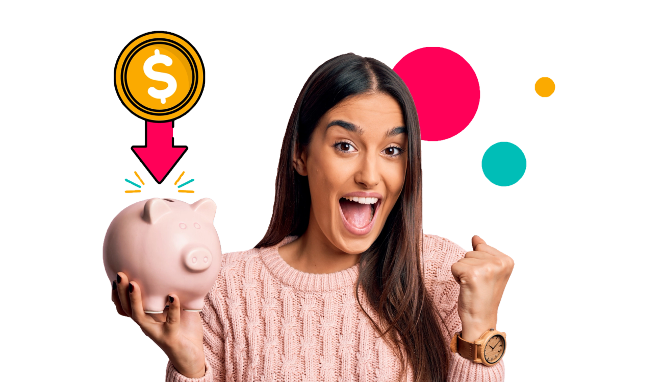 Person holding a piggy bank with an arrow pointing to it with a dollar sign